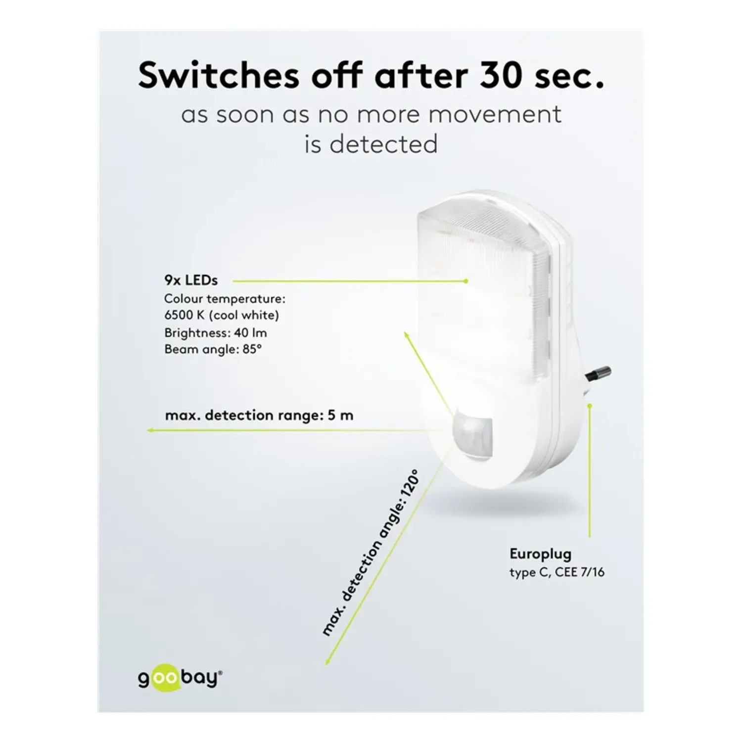 immagine Lampada LED Notturna Goobay con Sensore Movimento PIR 6500K Bianco Freddo