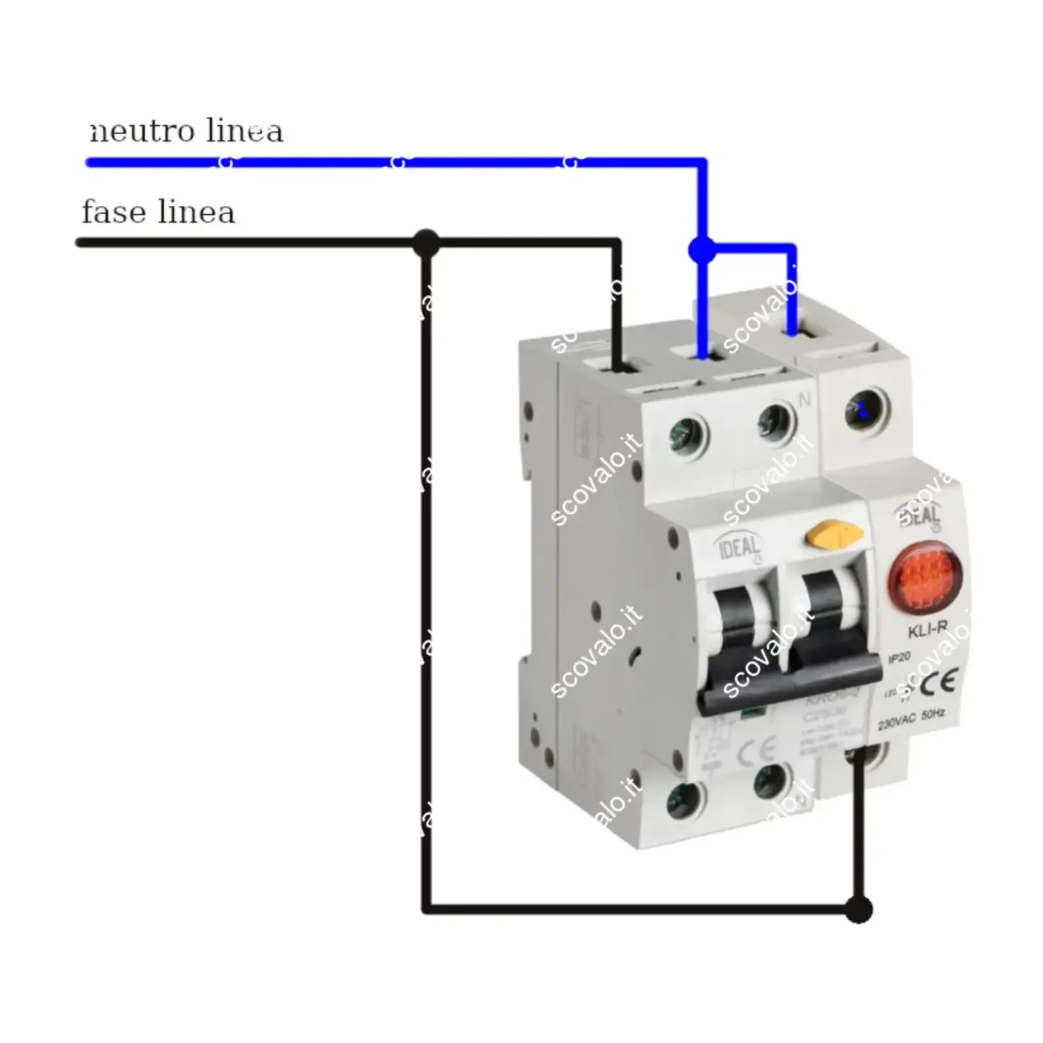 schema collegamento lampada spia