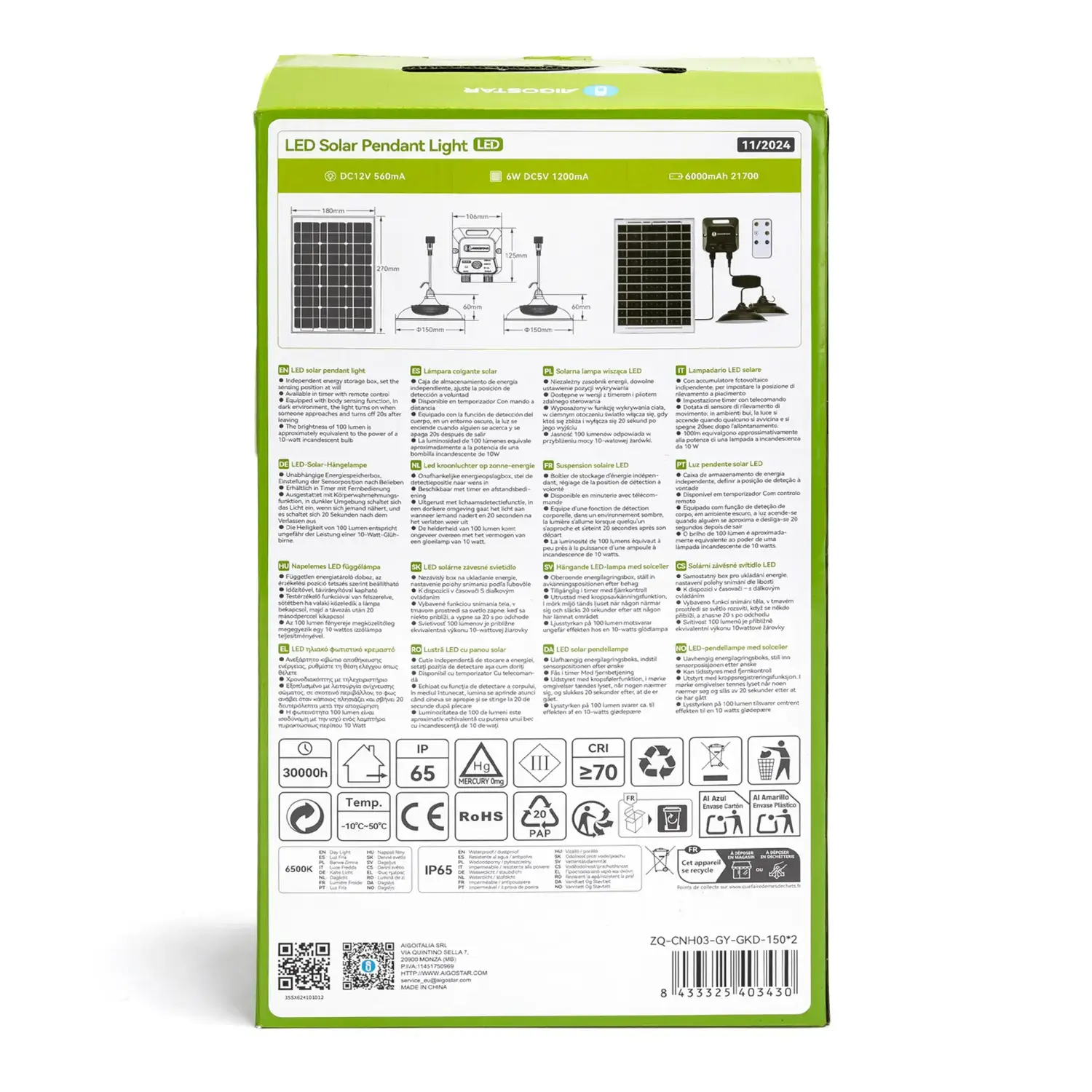immagine Lampadario solare con accumulatore fotovoltaico 35W*2 6500K con sensore