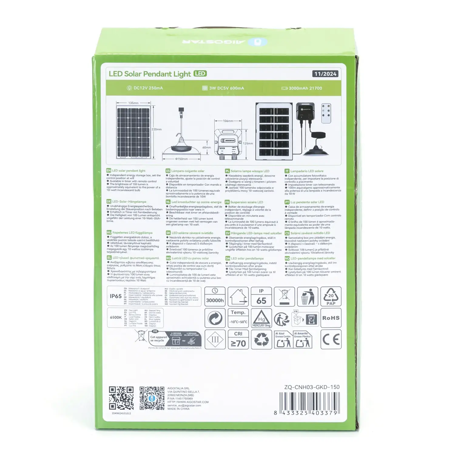 immagine Lampadario solare con accumulatore fotovoltaico 35W 6500K