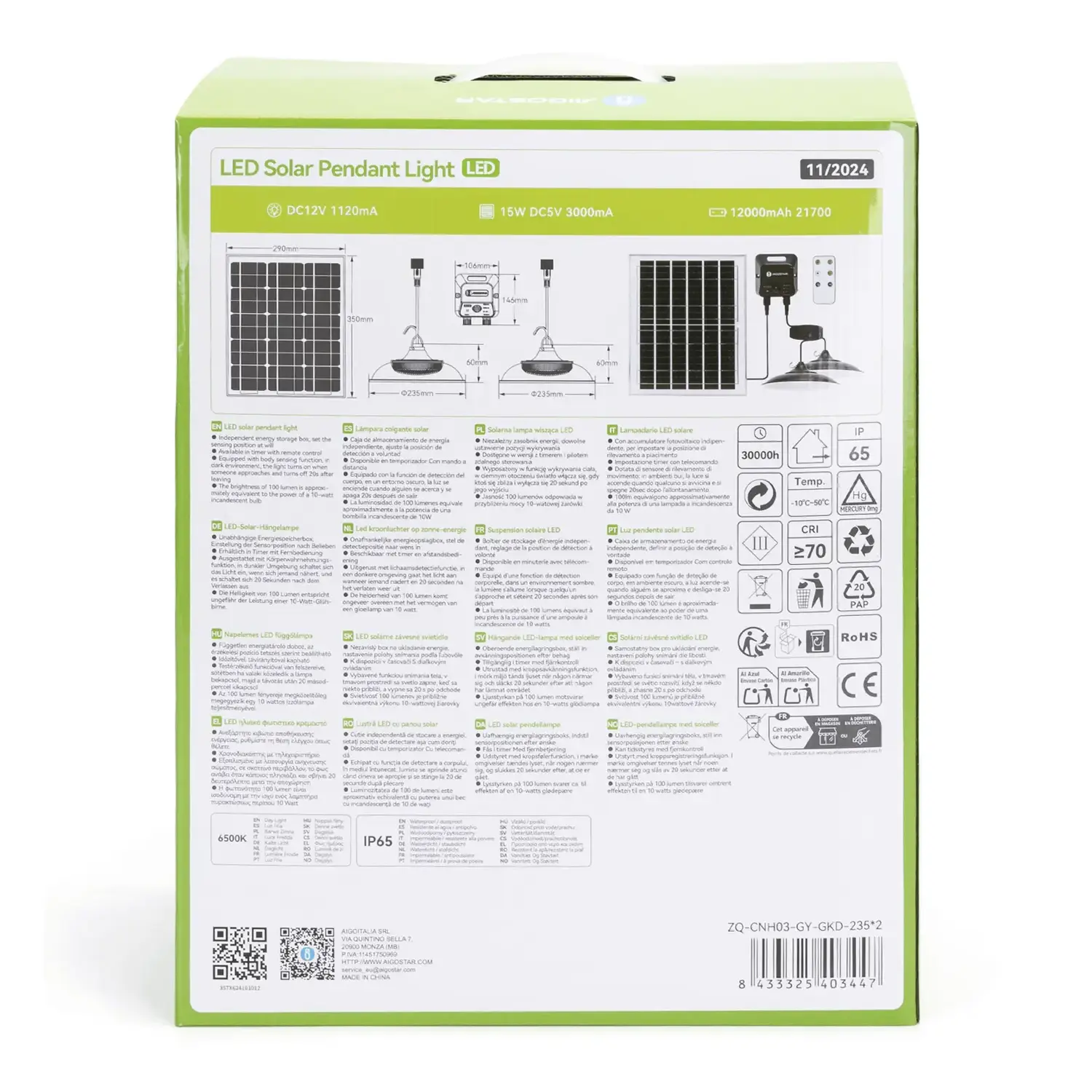 immagine Lampadario solare con accumulatore fotovoltaico 70W*2 6500K con sensore