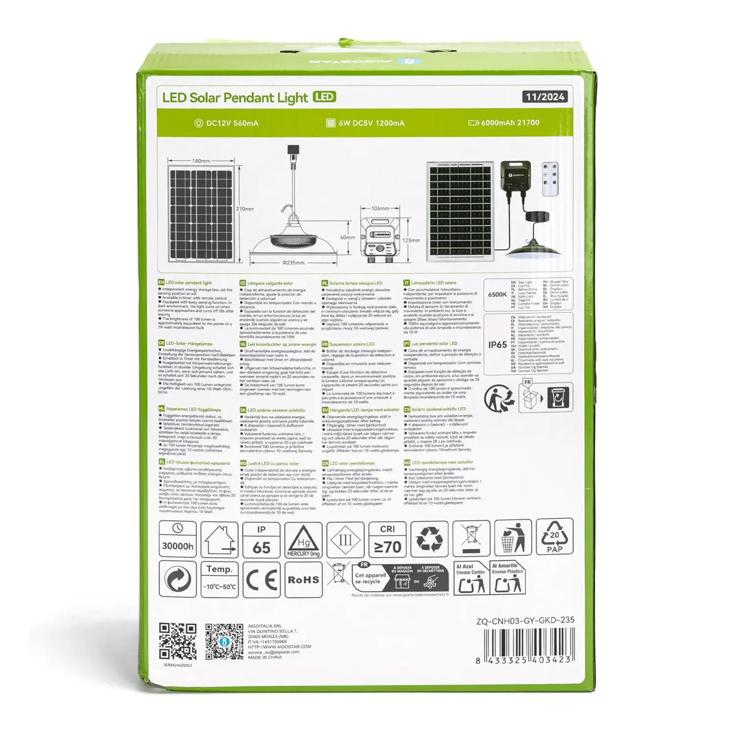 immagine Lampadario solare con accumulatore fotovoltaico 70W 6500K con sensore