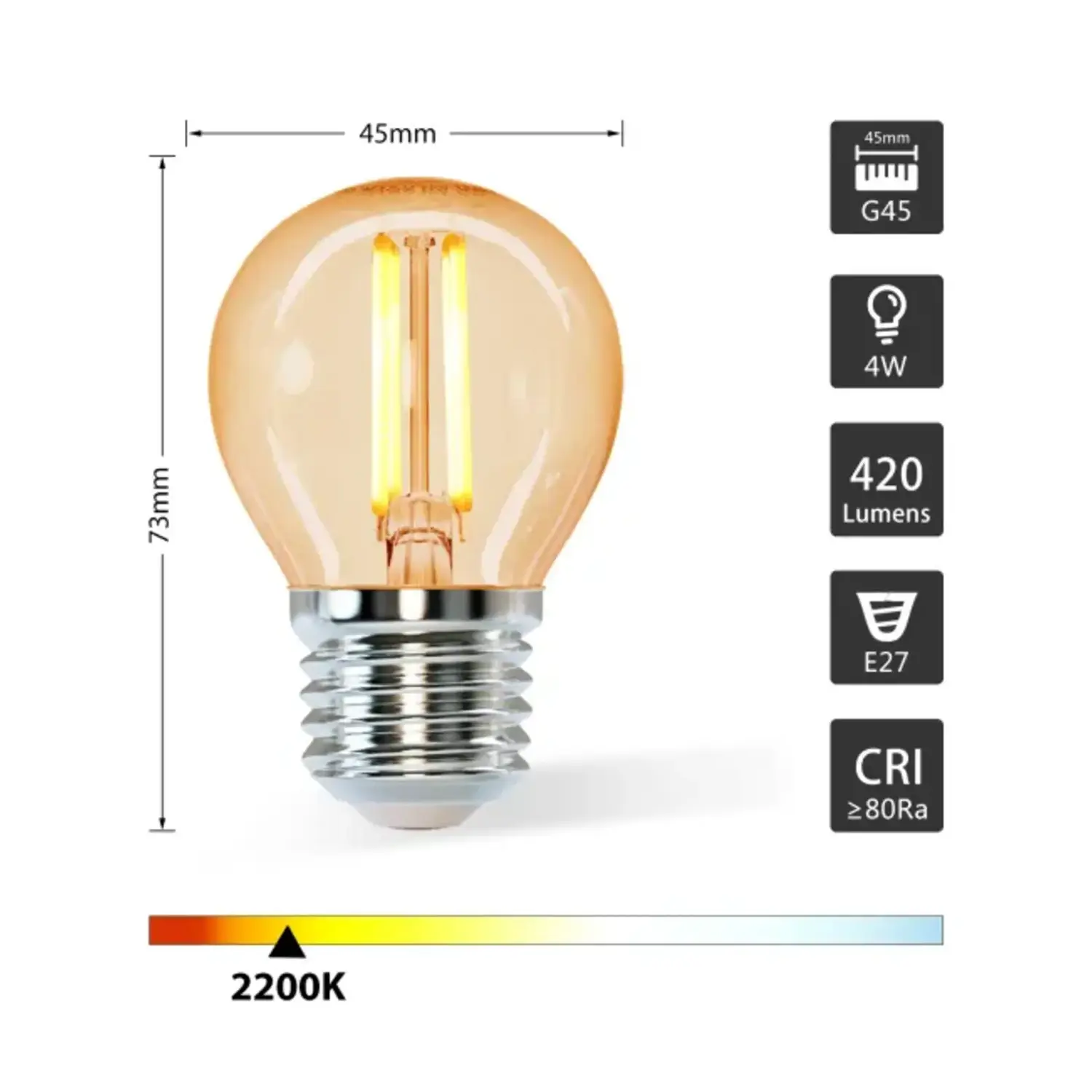 immagine Lampadina LED G45 E27 4W 2200K Ambrata Filamento Vintage 400lm 360°