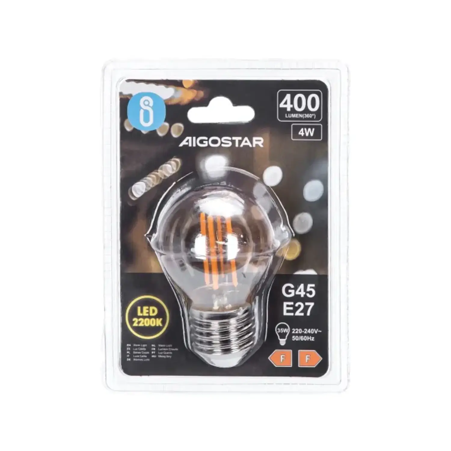 immagine Lampadina LED G45 E27 4W 2200K Ambrata Filamento Vintage 400lm 360°