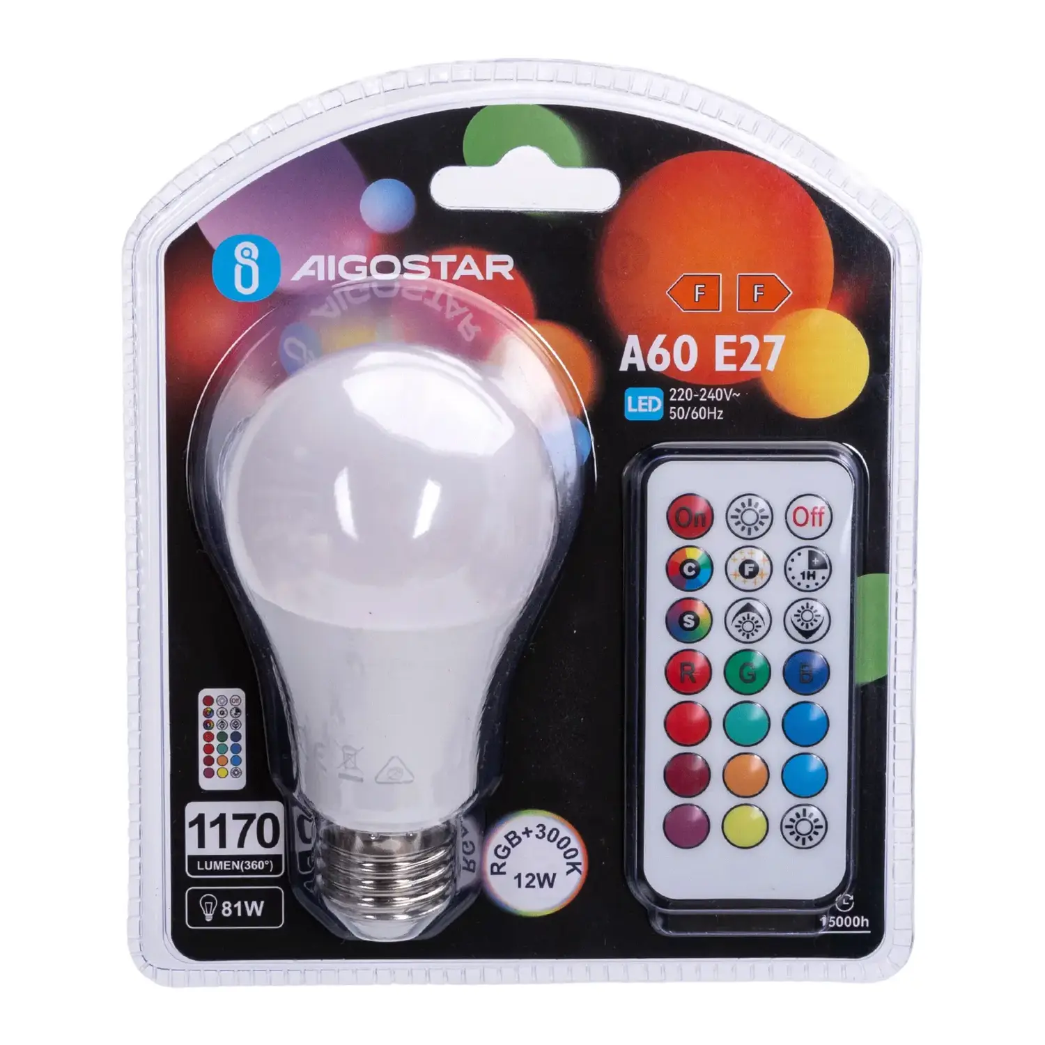 immagine Lampadina a globo LED A60-E27-RGB+3000K telecomando 12 watt