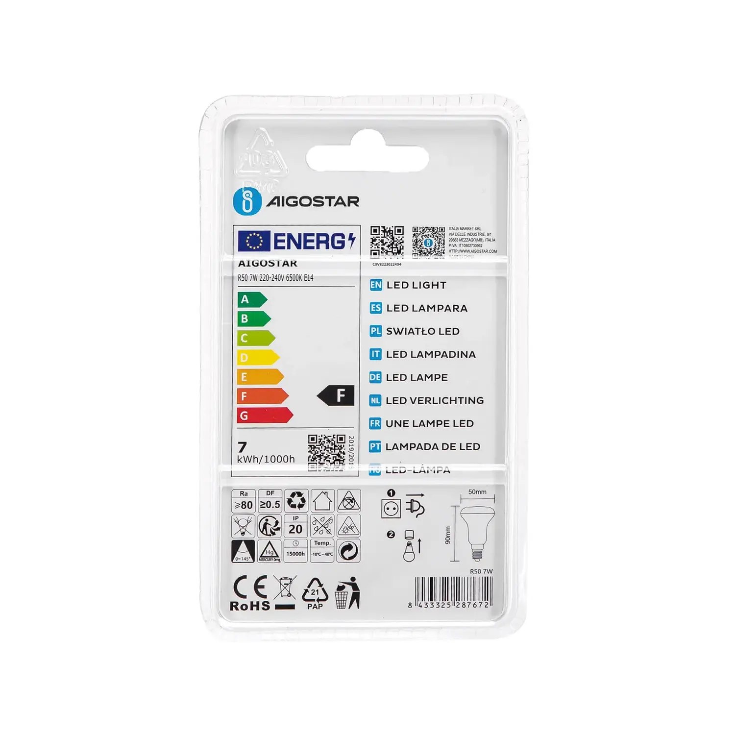 immagine Lampadina a globo LED R50 e14 7 watt bianco freddo