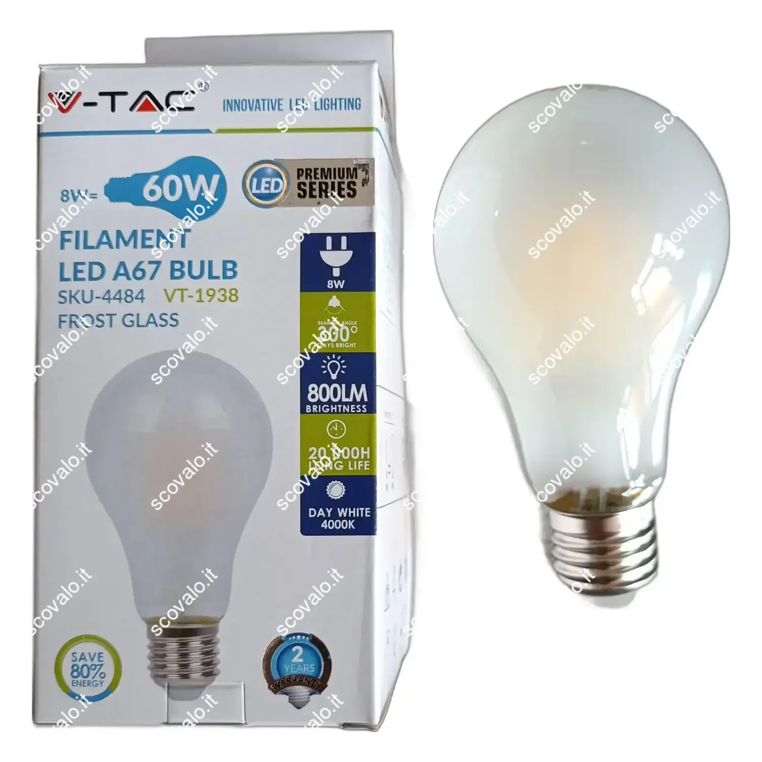 immagine lampadina filo led satinata a60 bulbo e27 8 watt bianco naturale