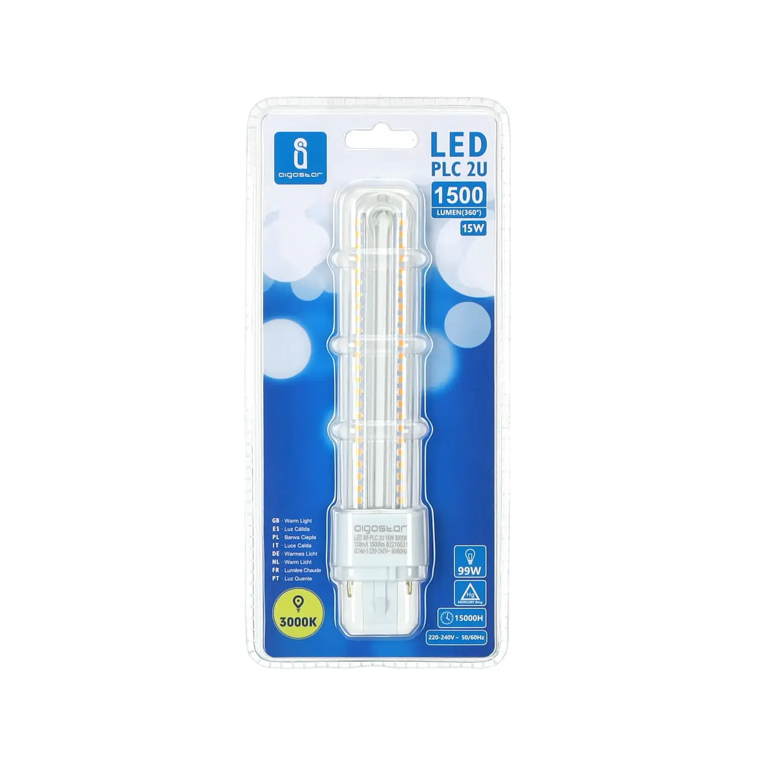 immagine Lampadina LED a forma di 2U PLC 15W 3000k G24d-3