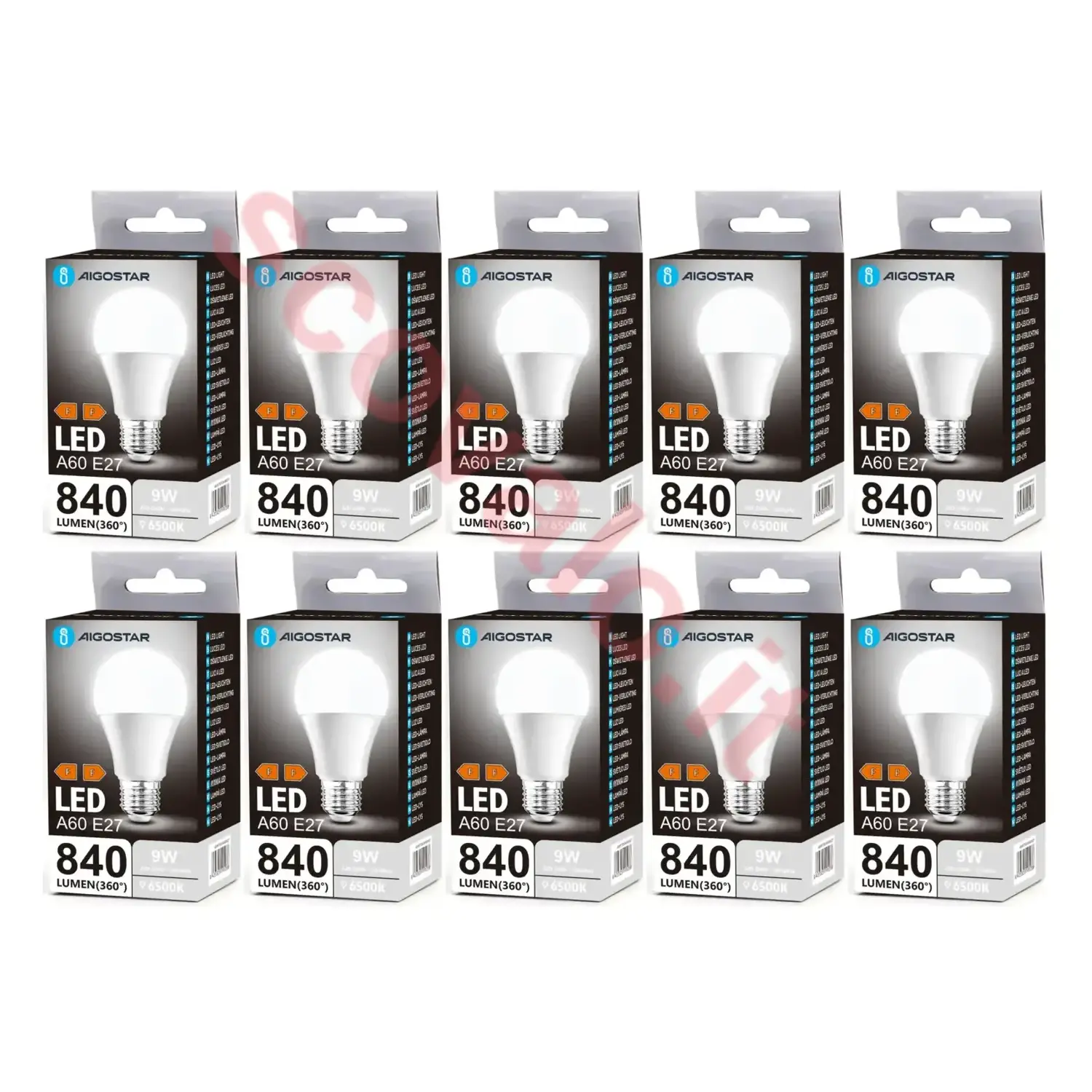 immagine Lampadina LED A60 E27 9W 840lm Bianco Freddo 6500K 10 Pezzi