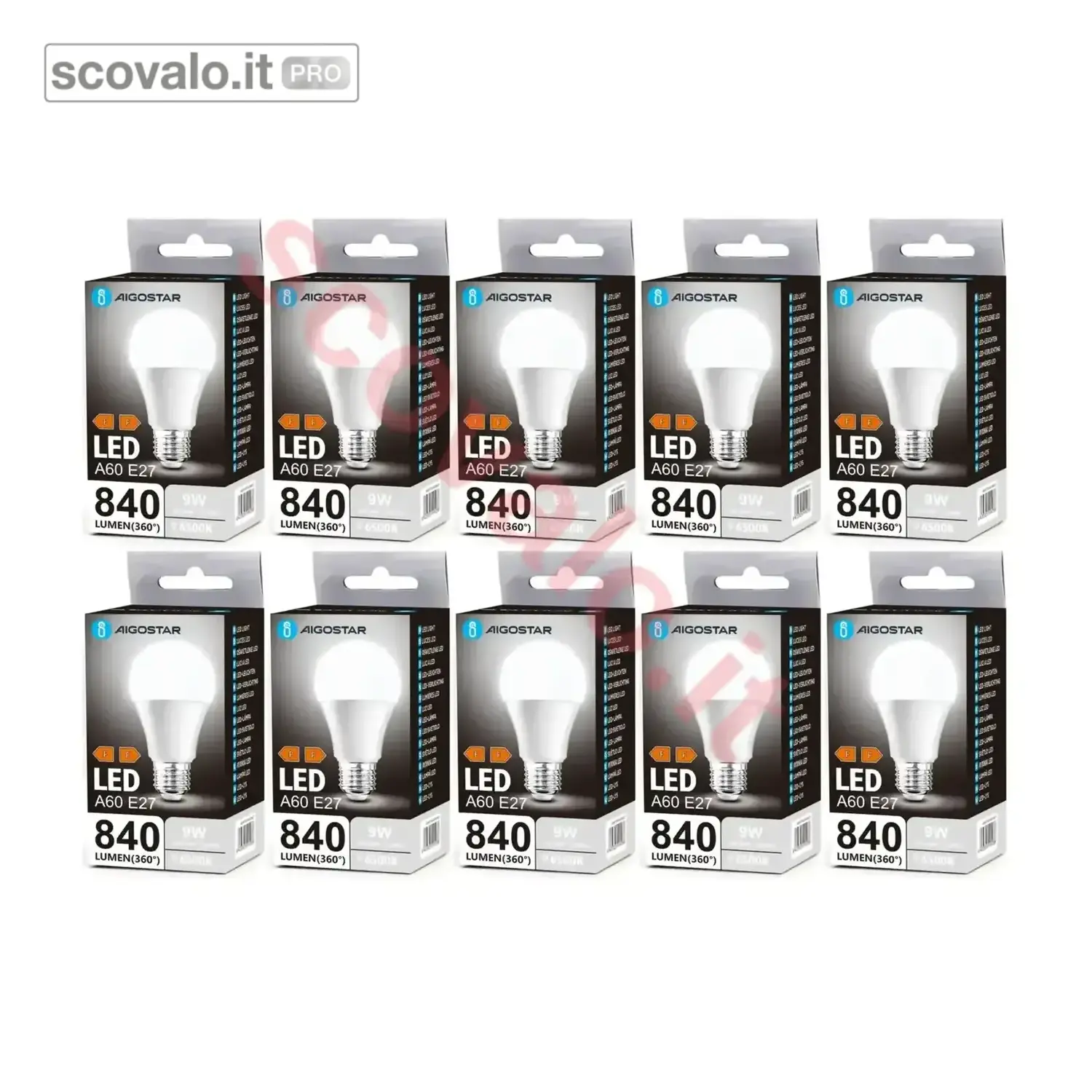 immagine del prodotto Lampadina LED A60 E27 9W 840lm Bianco Freddo 6500K 10 Pezzi
