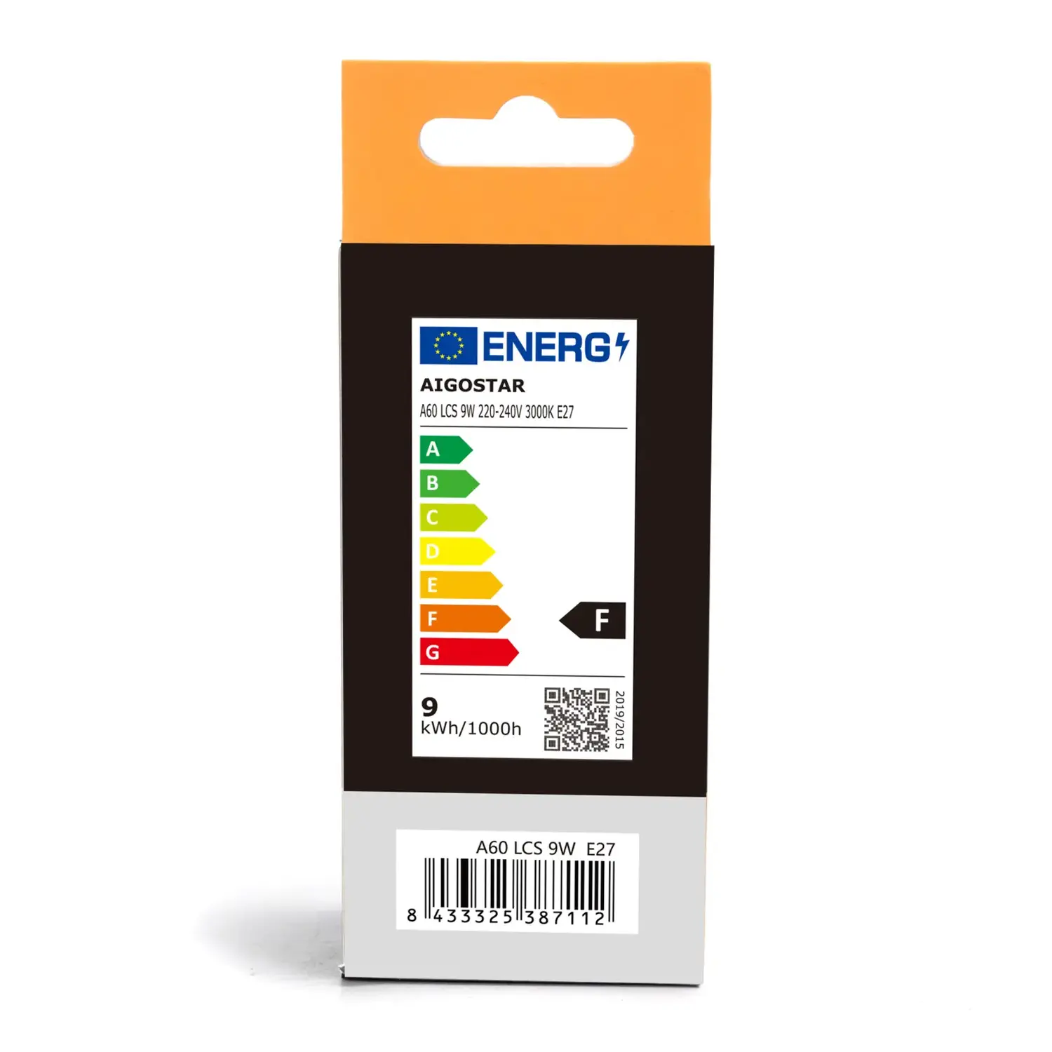 immagine lampadina led A60 con sensore crepuscolare e di movimento (PIR) e27 9 watt bianco caldo scatola cartone