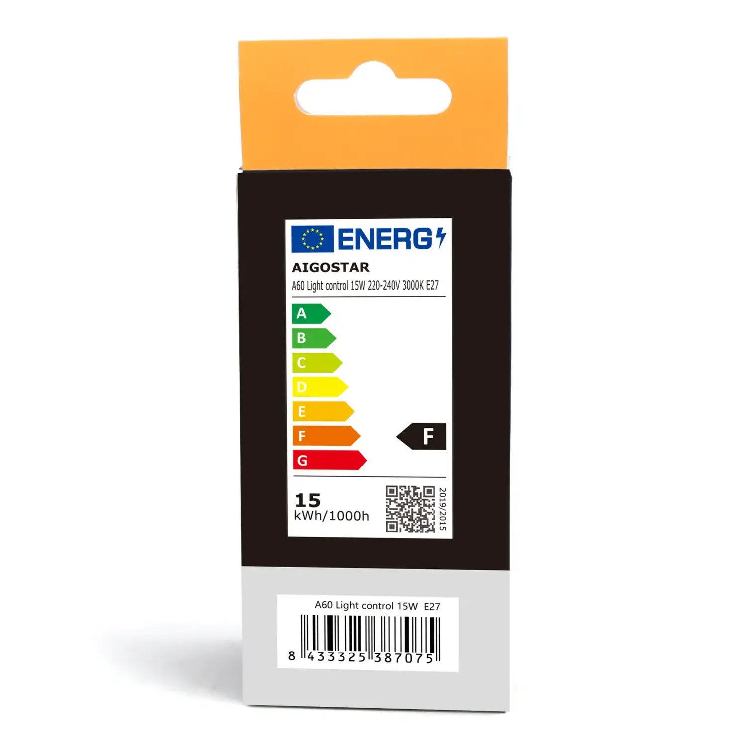 immagine lampadina led A60 con sensore crepuscolare e27 15 watt bianco caldo scatola cartone