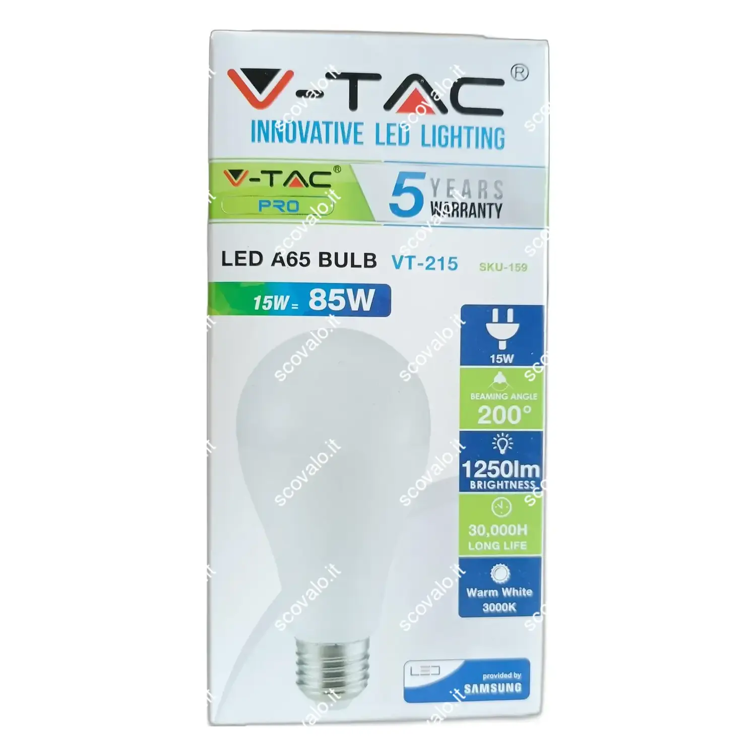 immagine lampadina led bulbo classico chip samsung A65 e27 15 watt bianco caldo