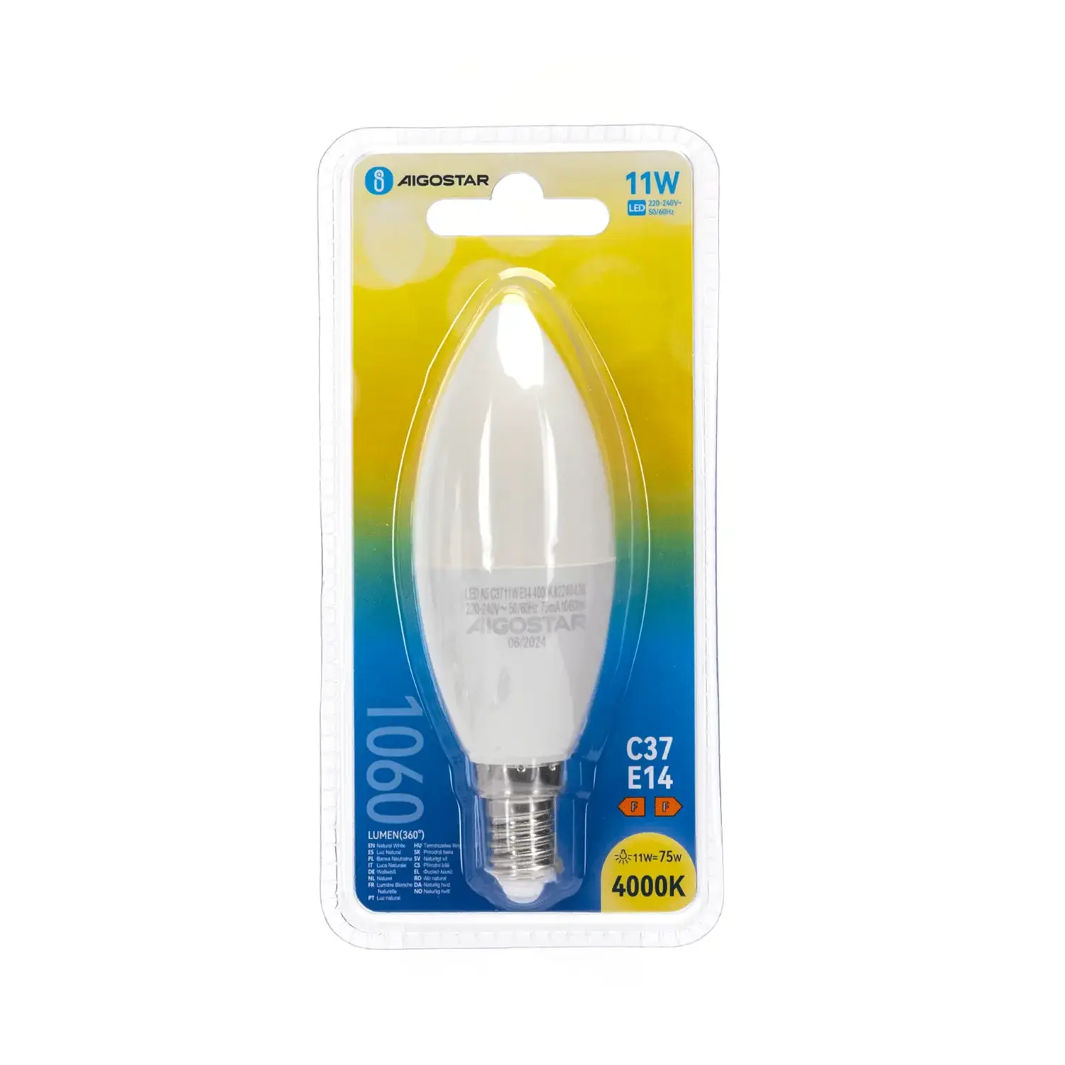 immagine lampadina led C37 e14 11 watt bianco naturale busta plastica