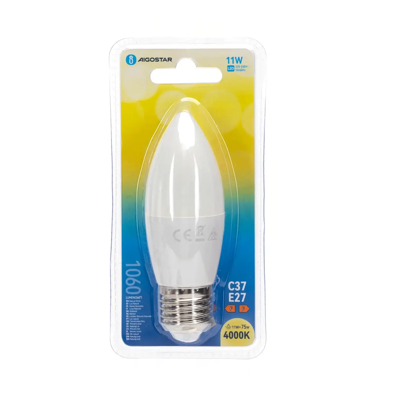 immagine lampadina led C37 e27 11 watt bianco naturale busta plastica