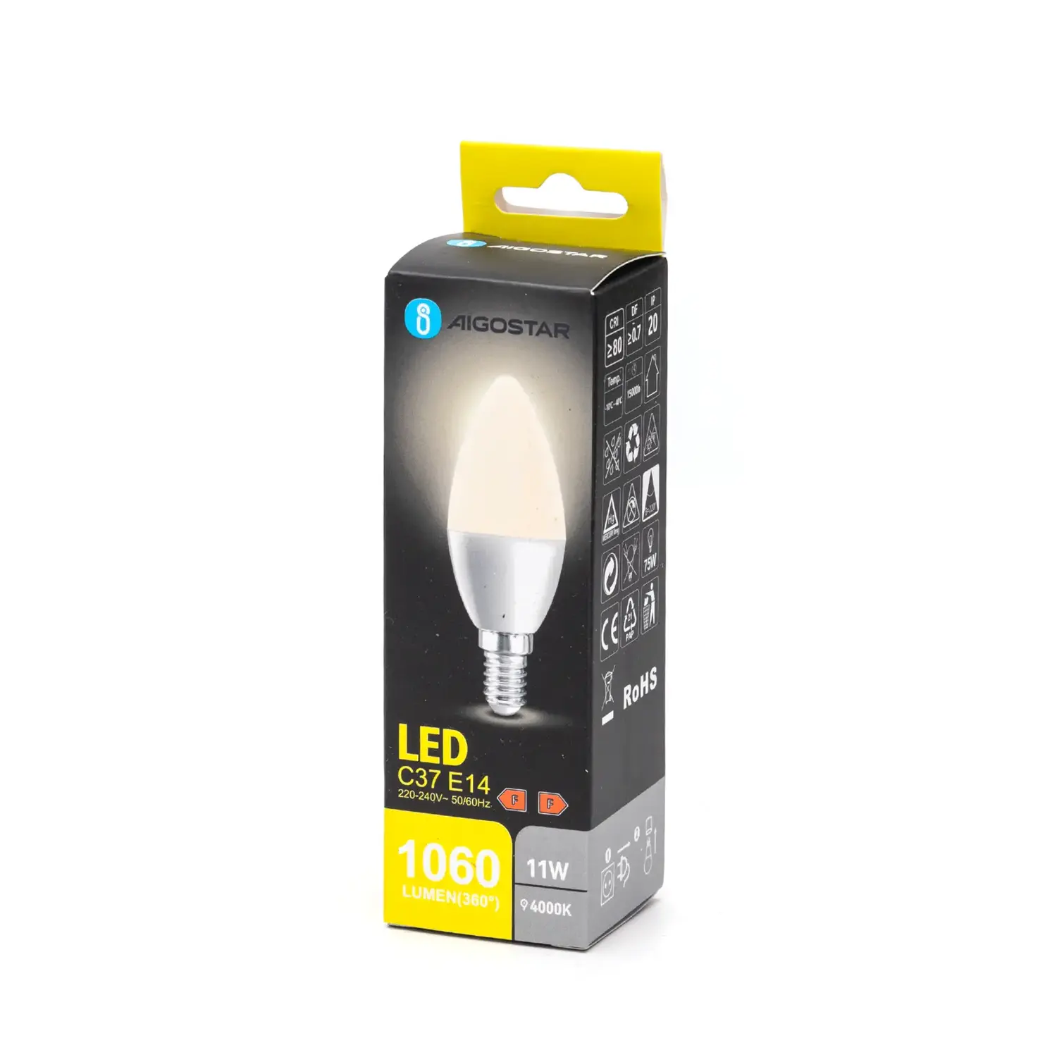 immagine lampadina led C37 e27 11 watt bianco naturale scatola cartone