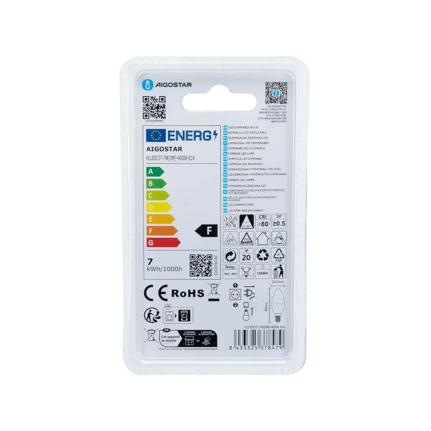 immagine lampadina led dimmerabile C37 e14 7 watt bianco naturale