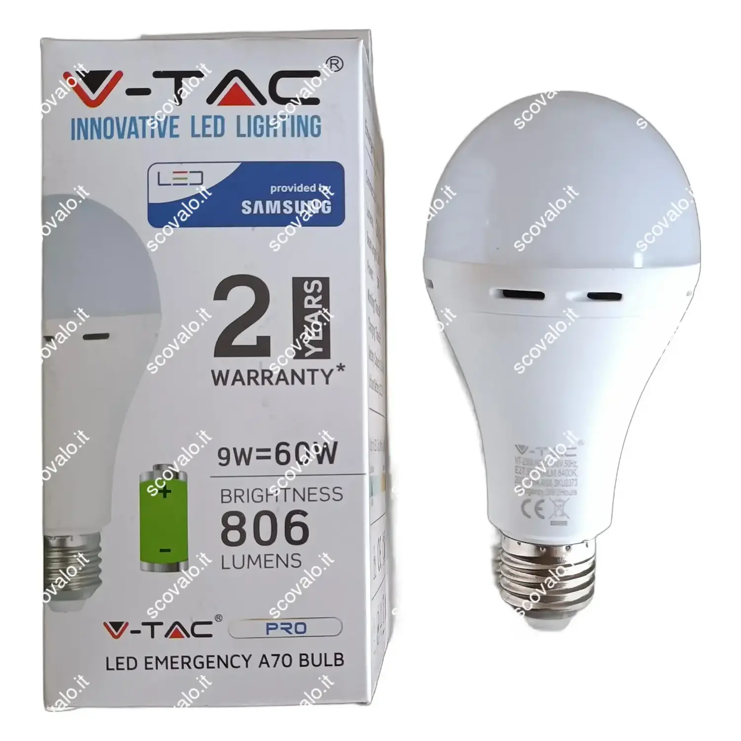 immagine lampadina led emergenza A60 con batteria e27 9 watt bianco freddo