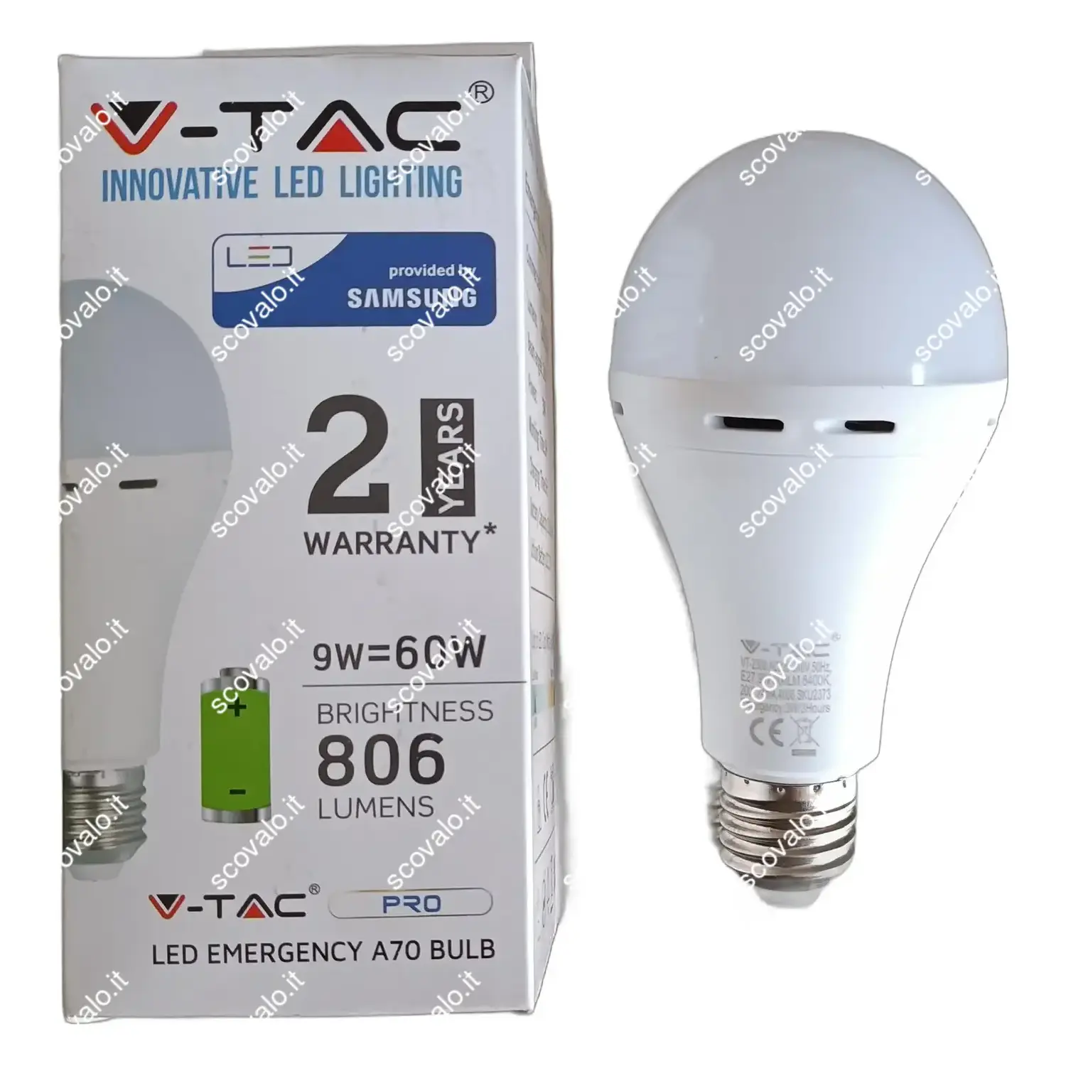 lampadina led emergenza A60 con batteria e27 9 watt bianco freddo