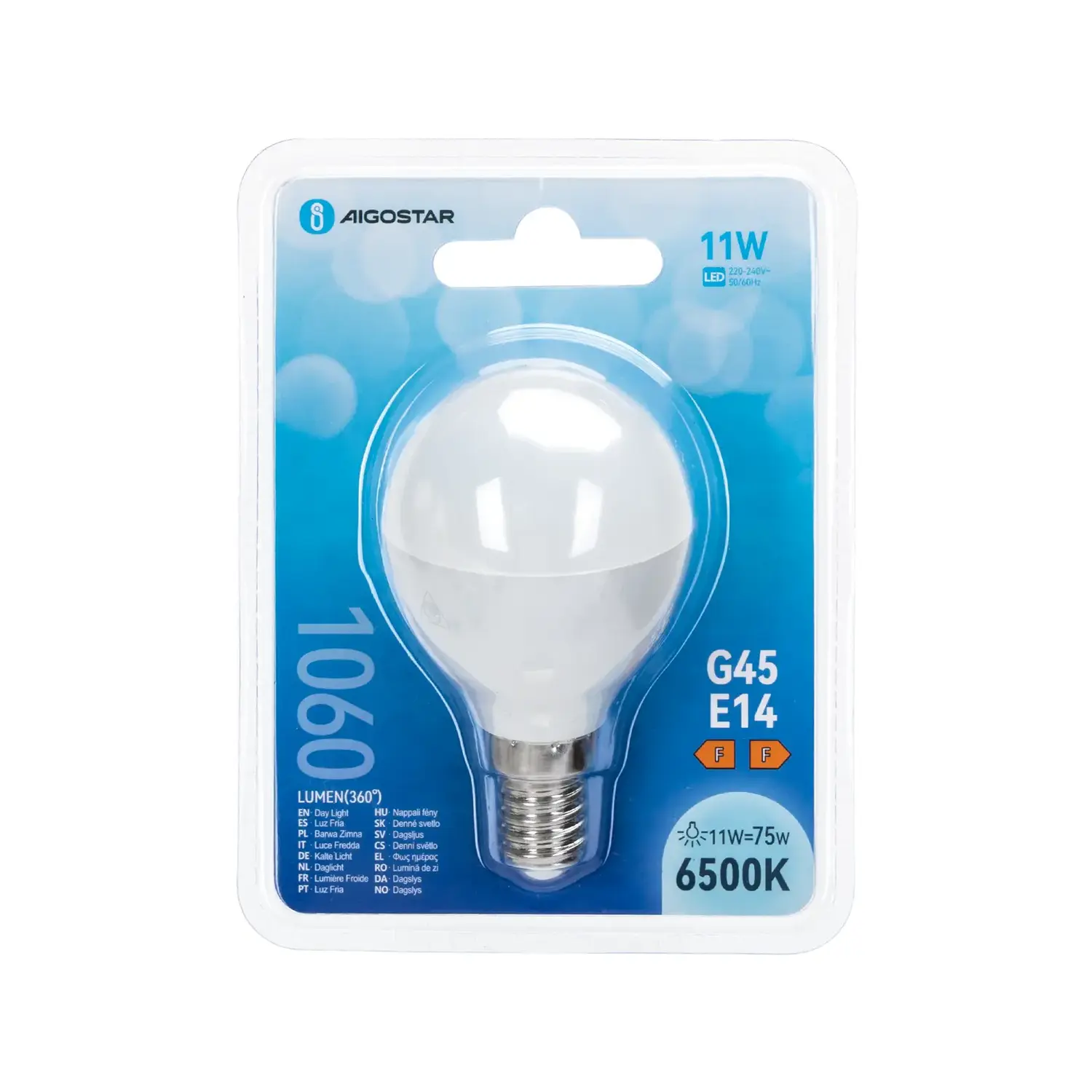 immagine lampadina led G45 e14 11 watt bianco freddo busta plastica