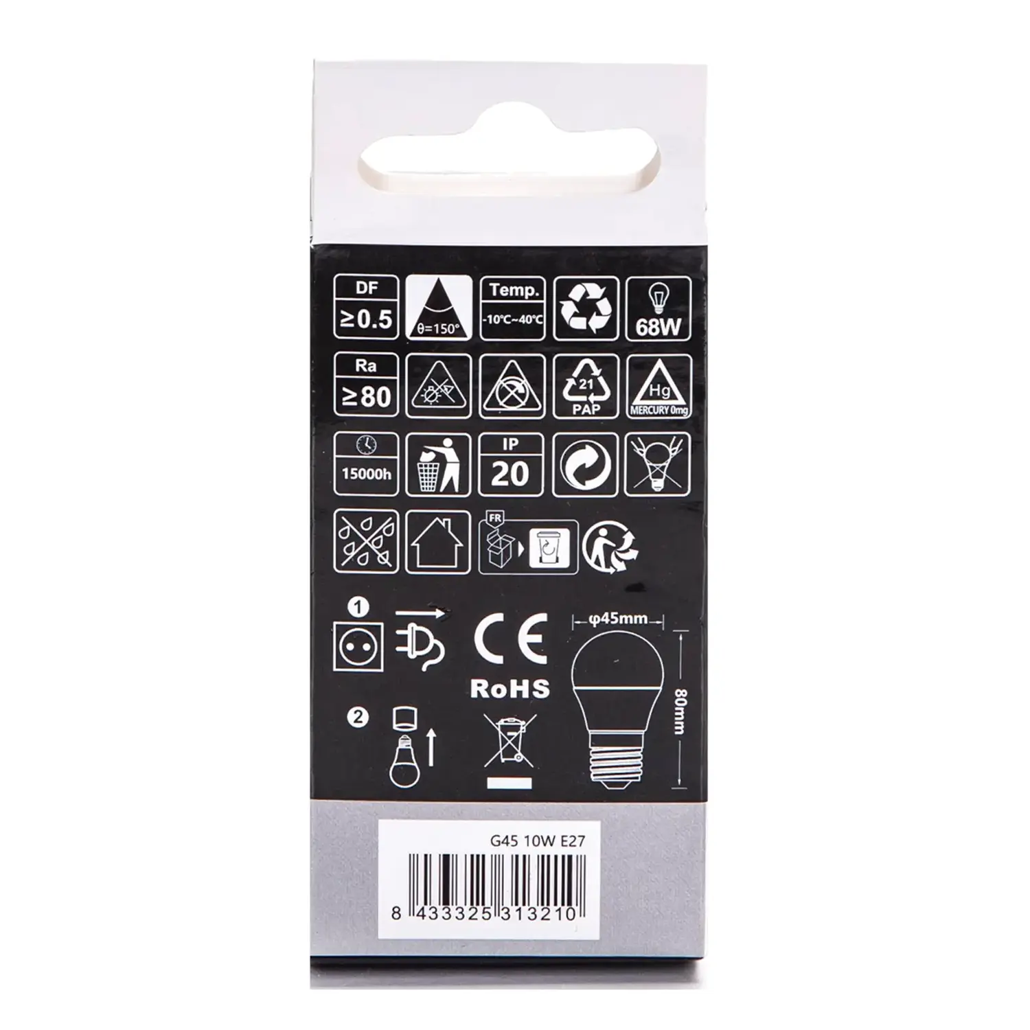 immagine lampadina led G45 E27 10W 6500K mini bulbo globo