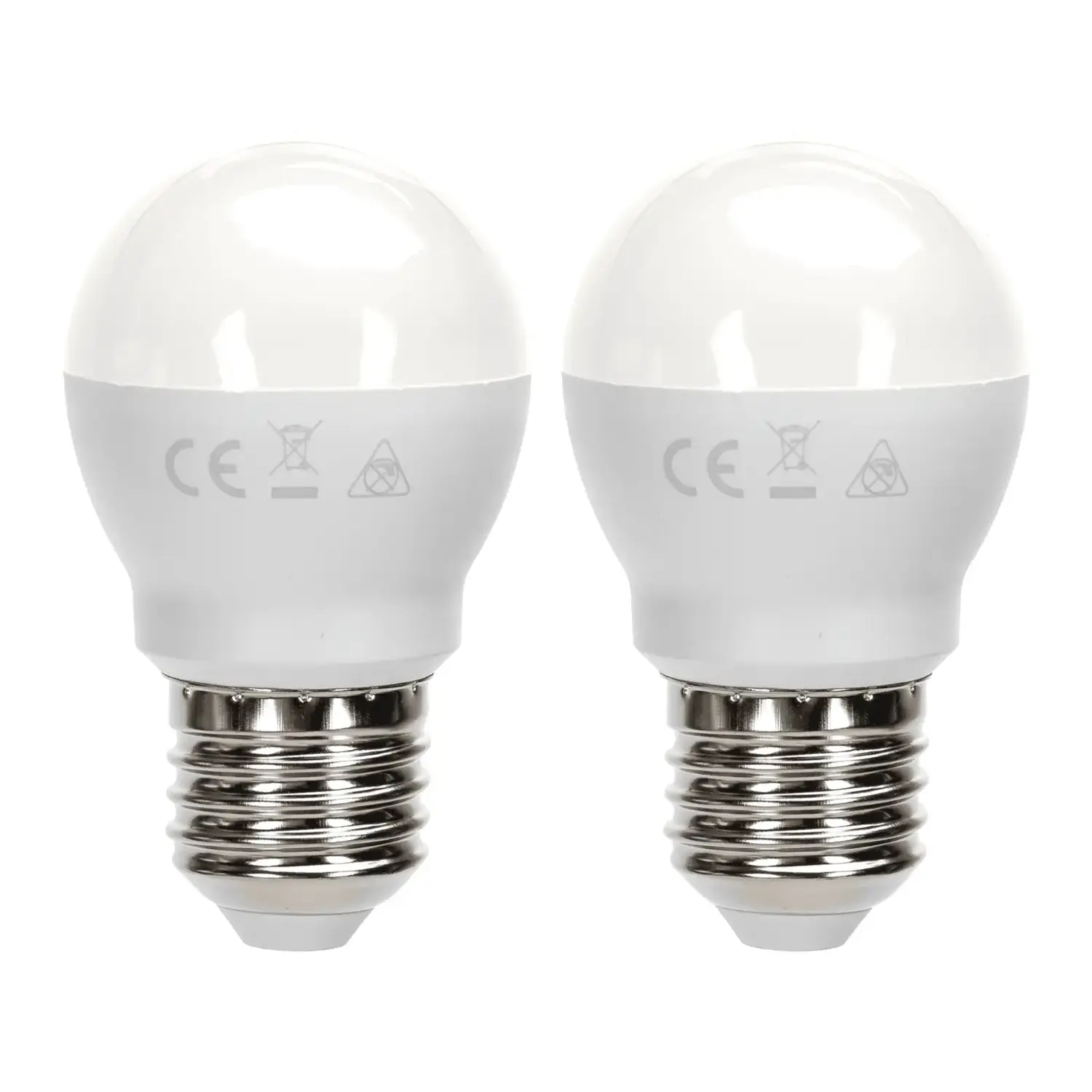 immagine del prodotto lampadina led G45 e27 11 watt bianco caldo 2 pezzi busta plastica