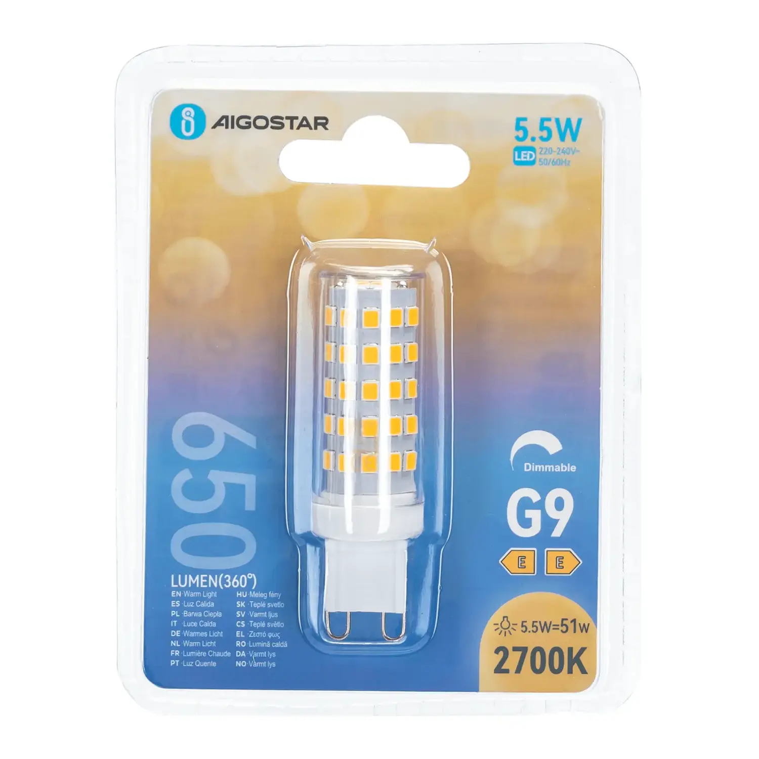 immagine Lampadina led g9 5,50 watt bianco caldo busta plastica