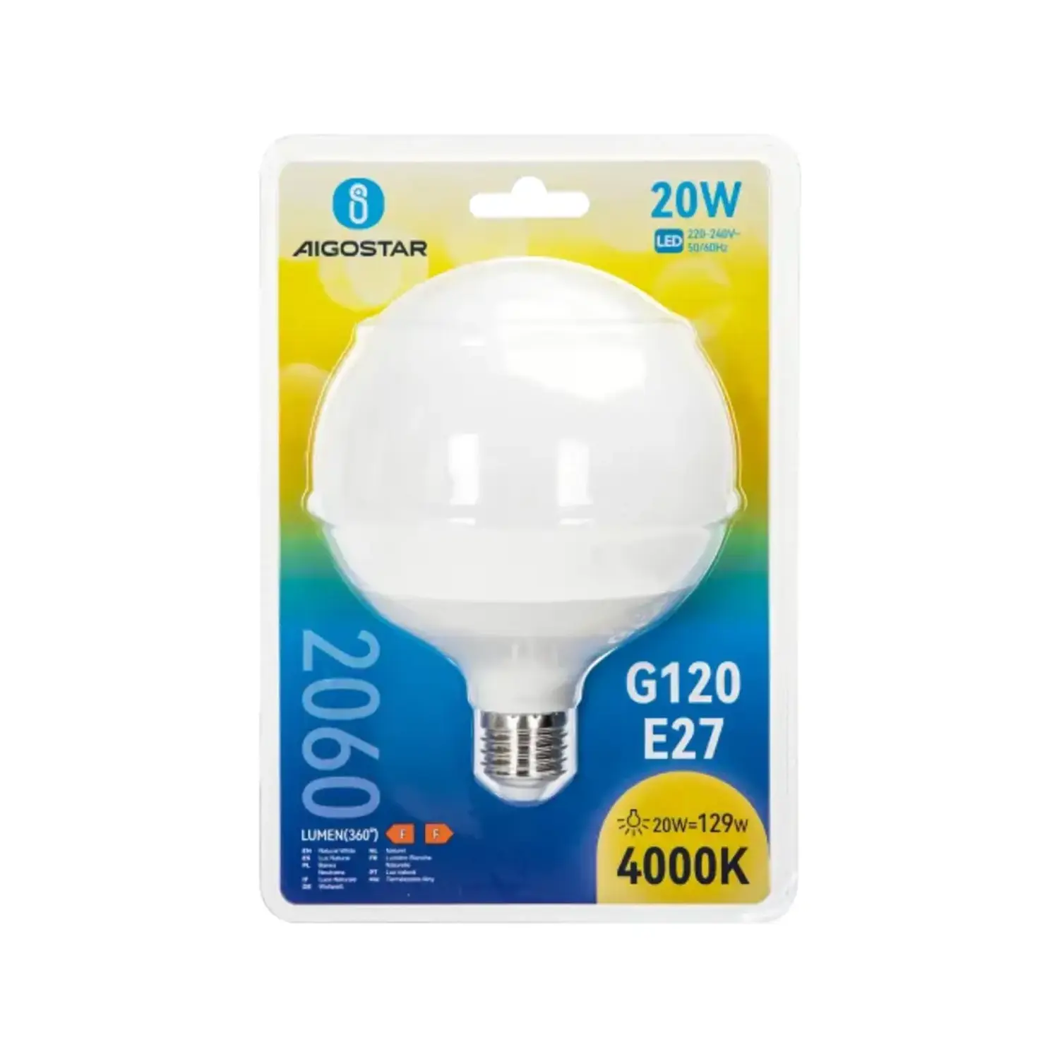 immagine lampadina led globo lampadario A120 e27 20 watt bianco naturale