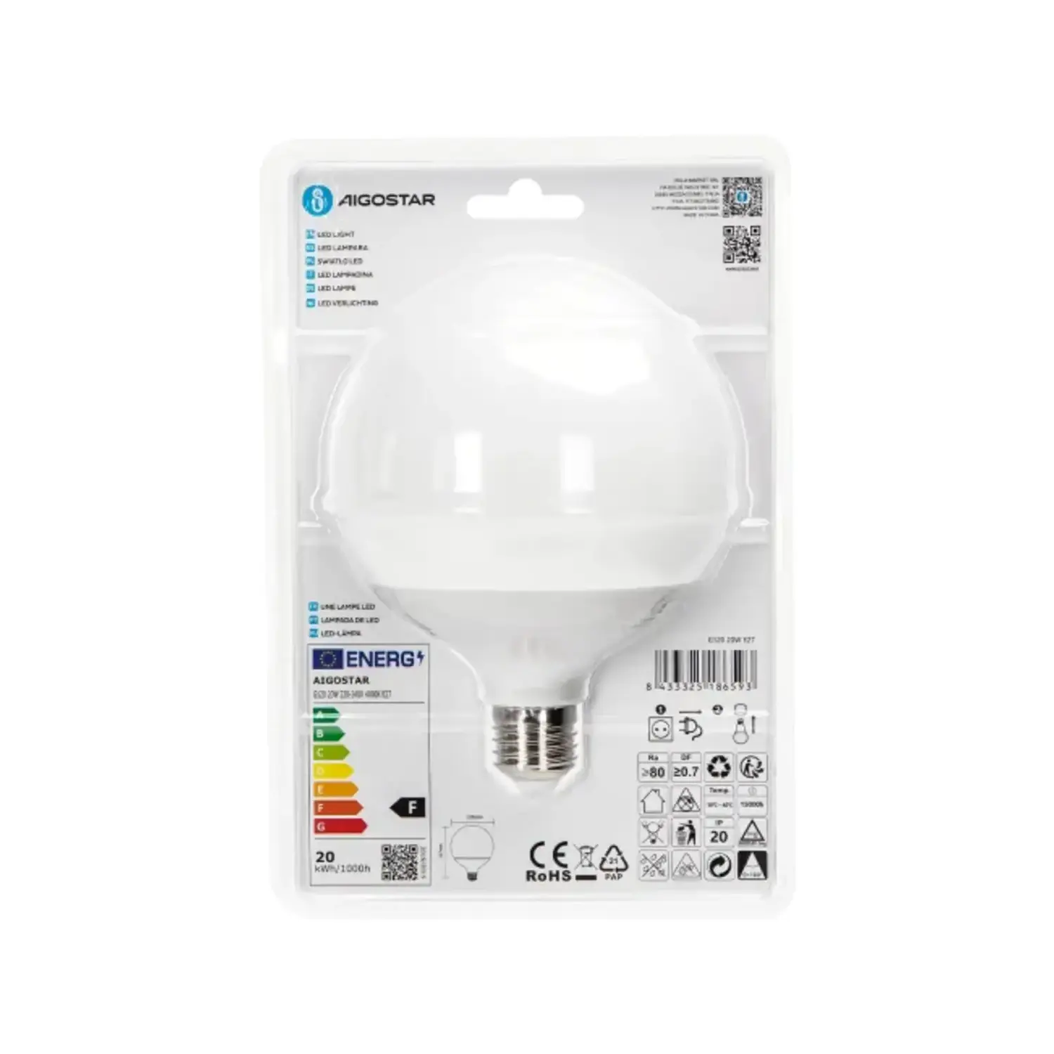 immagine lampadina led globo lampadario A120 e27 20 watt bianco naturale