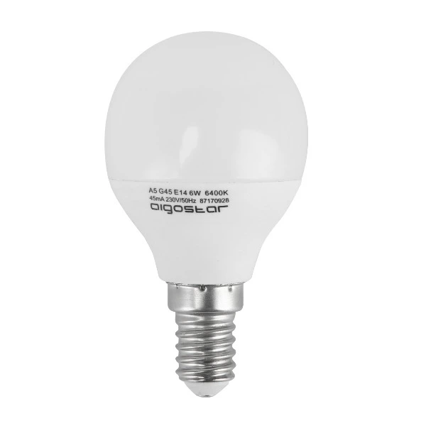 immagine del prodotto lampadina led mini globo 6 watt E14 CE bianco freddo 230° 220-240 volt 20000 ore aig 003806