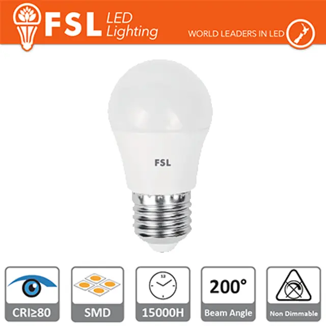 immagine lampadina led mini globo g45 E27 CE bianco naturale 5,50 watt 25000 ore 220-240 volt 180° lif flg45b6w40k27