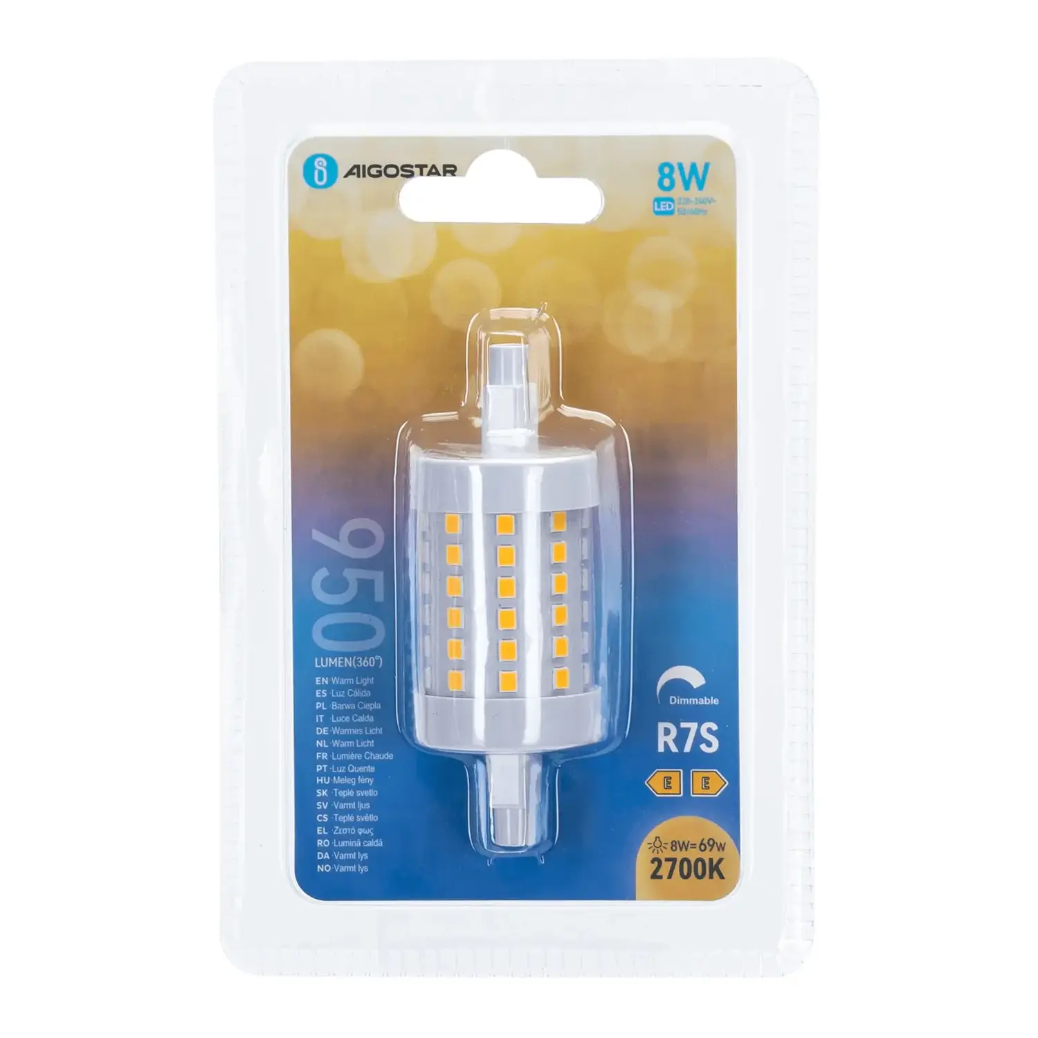 immagine Lampadina led dimmerabile r7s 8 watt bianco caldo 78 mm busta plastica