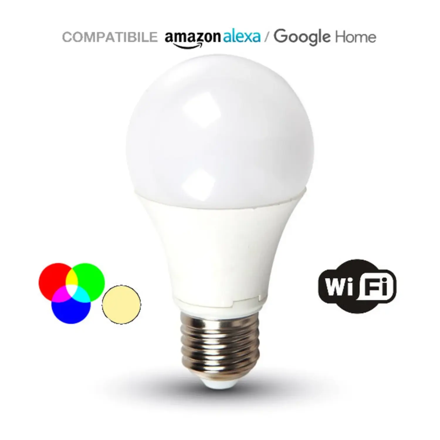 immagine del prodotto lampadina led rgb wifi smart home e27 9 watt bianco caldo