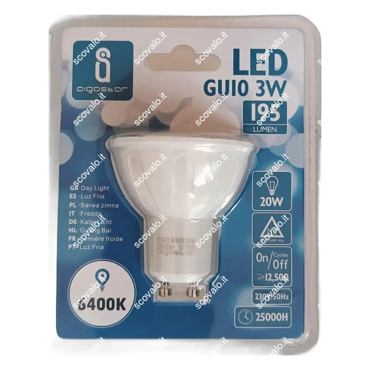 immagine lampadina led spot porta faretto 120° gu10 3 watt bianco freddo