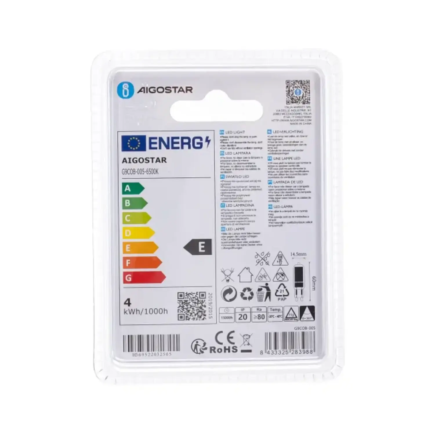 immagine lampadina led vetro cob trasparente 6500k g9 4 watt bianco freddo