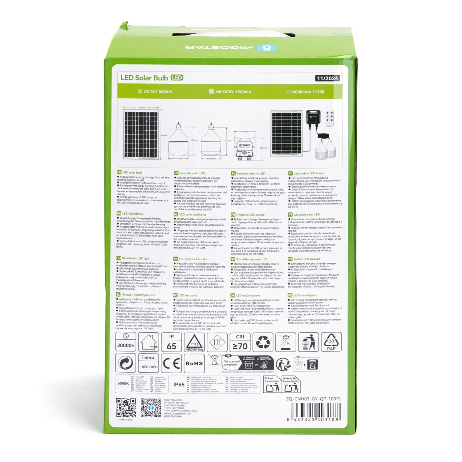 immagine Lampadina solare con accumulatore fotovoltaico 35W*2  6500K con sensore