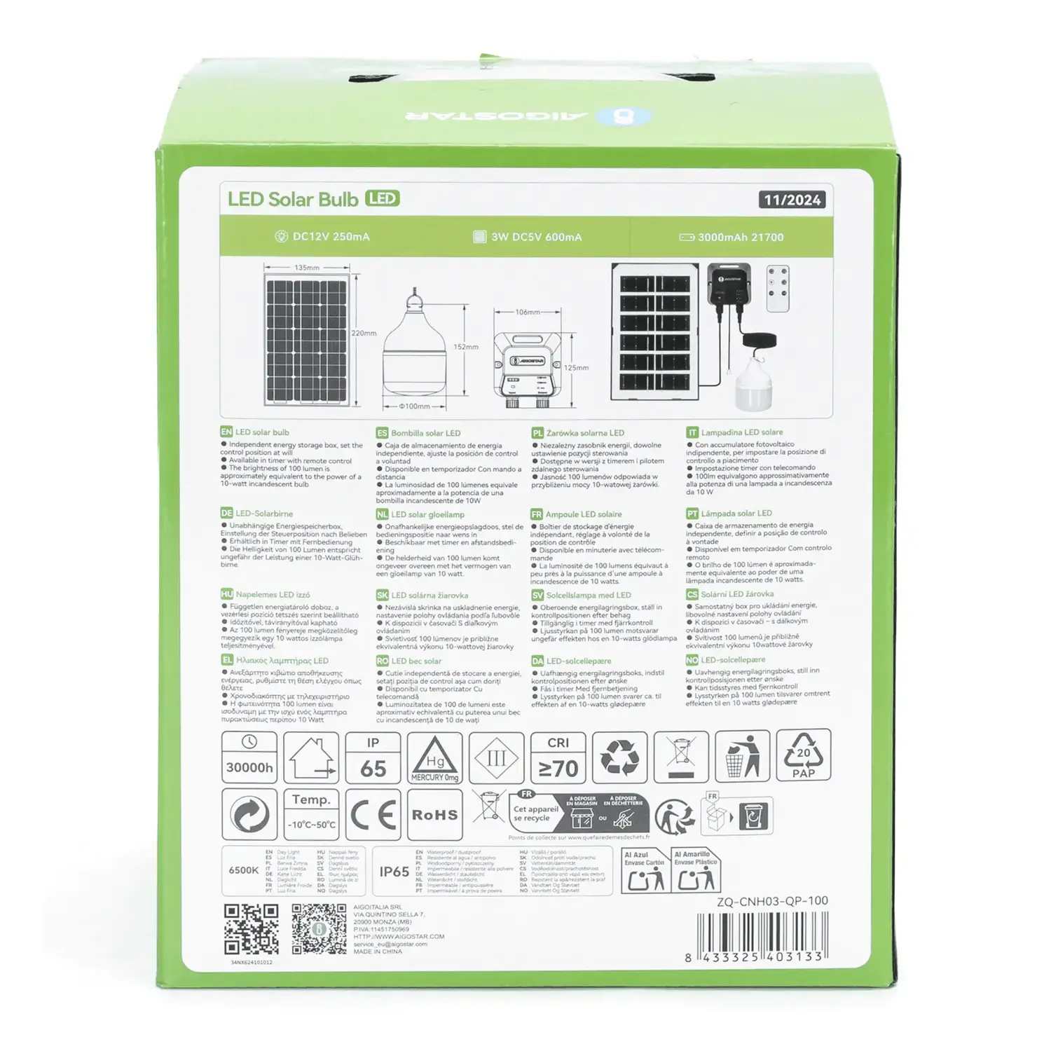 immagine Lampadina solare con accumulatore fotovoltaico 35W 6500K