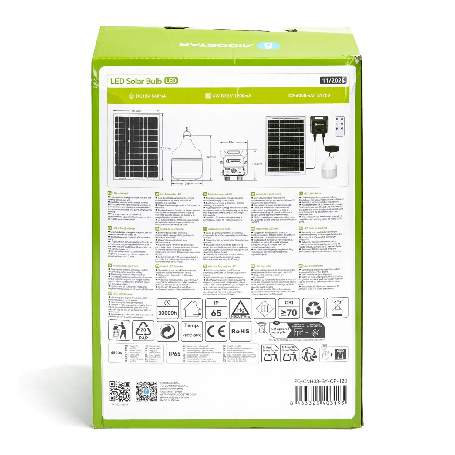 immagine Lampadina solare con accumulatore fotovoltaico 70W 6500K con sensore