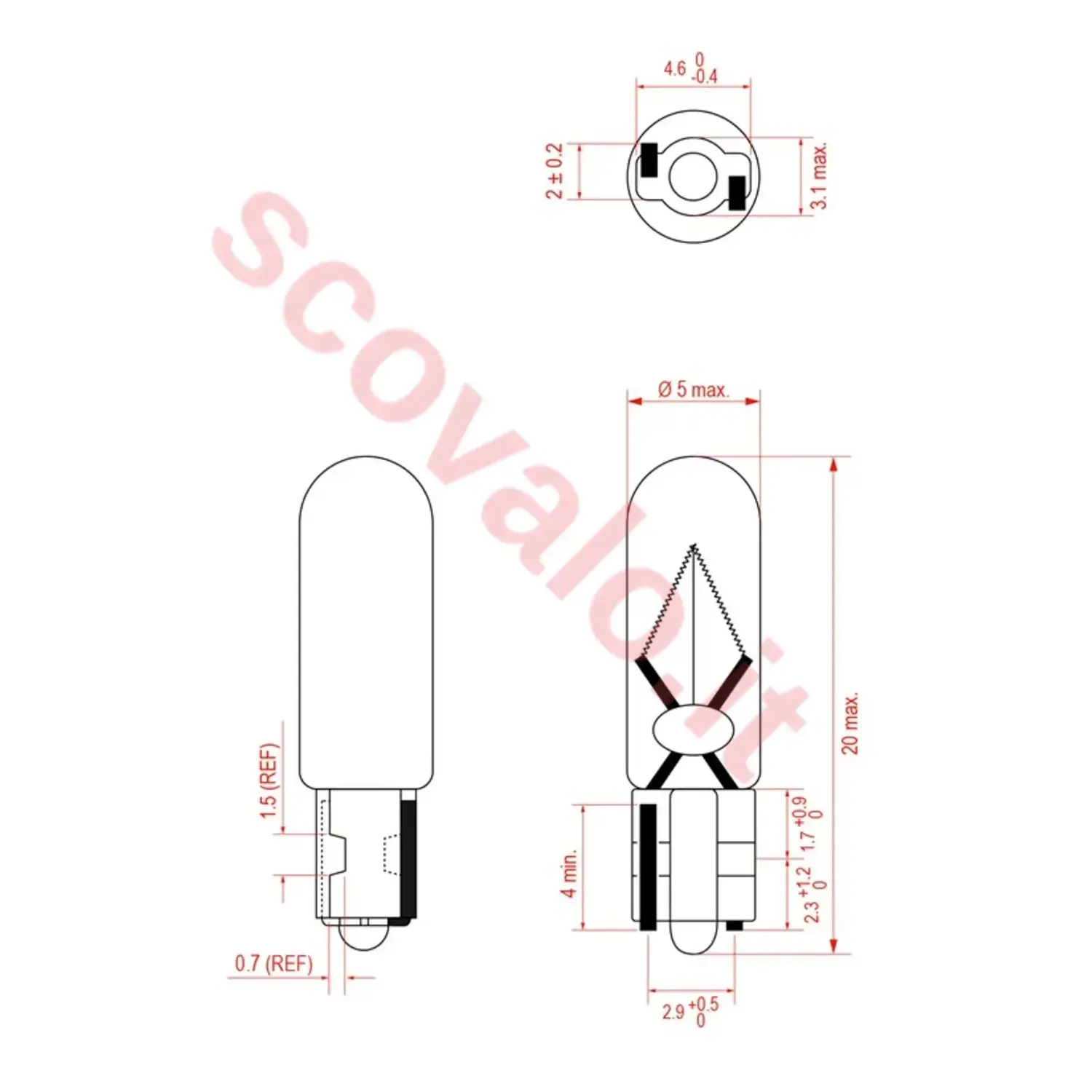 immagine lampadina tutto vetro base w2x4.6d cruscotto auto T5 1,20 watt 12 volt