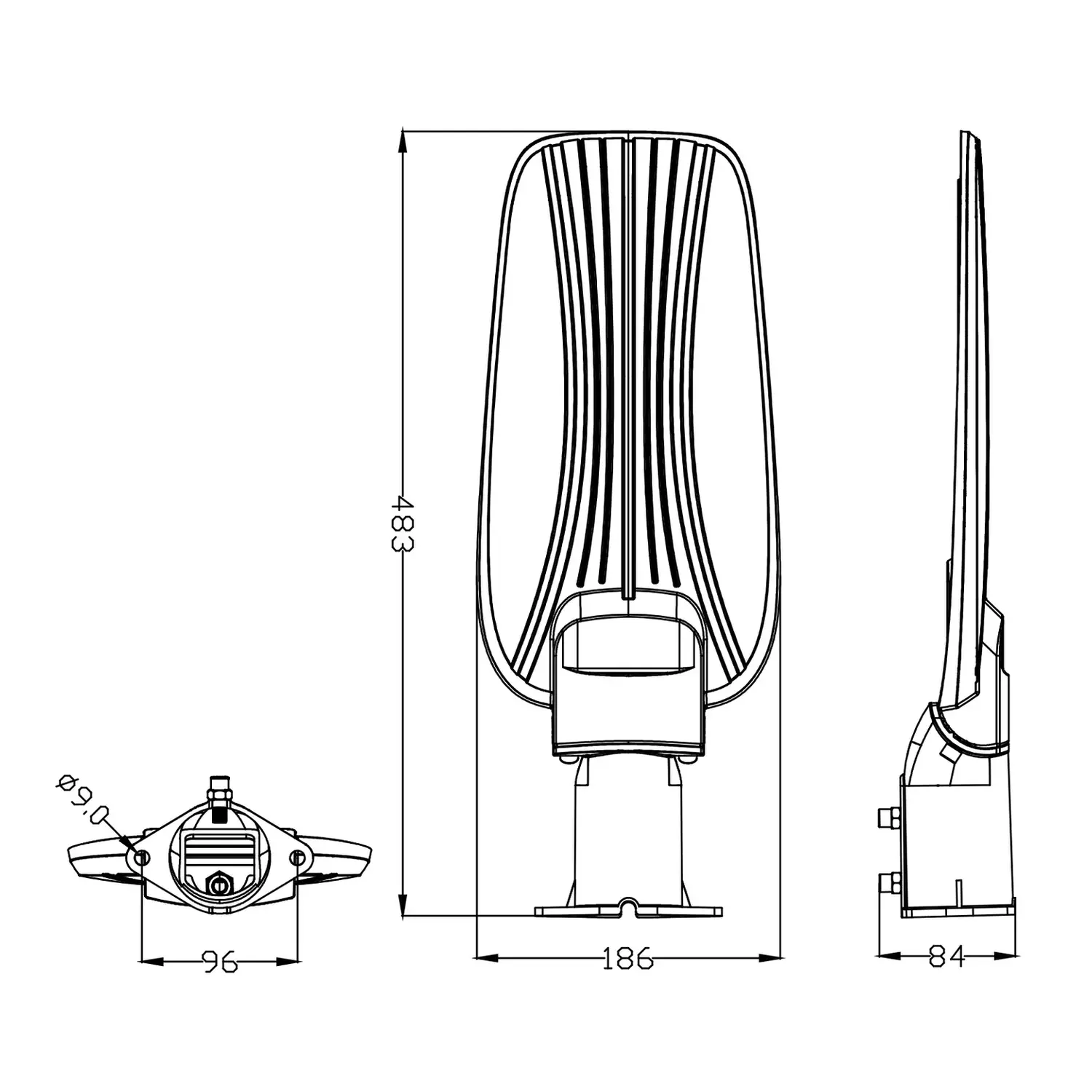 immagine Lampione led dob slim proiettore stradale palo 100 watt bianco freddo nero