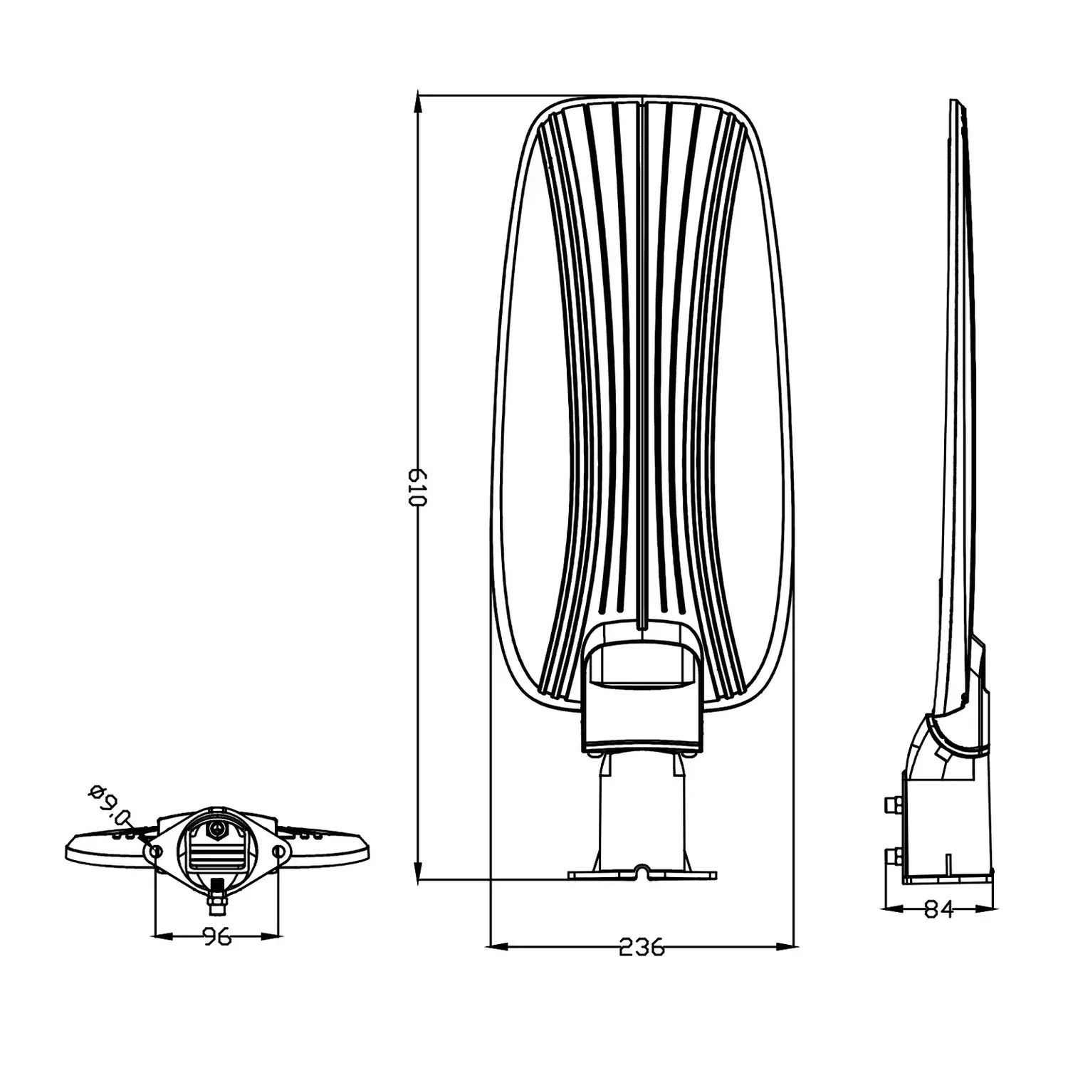 immagine Lampione led dob slim proiettore stradale palo 200 watt bianco freddo nero