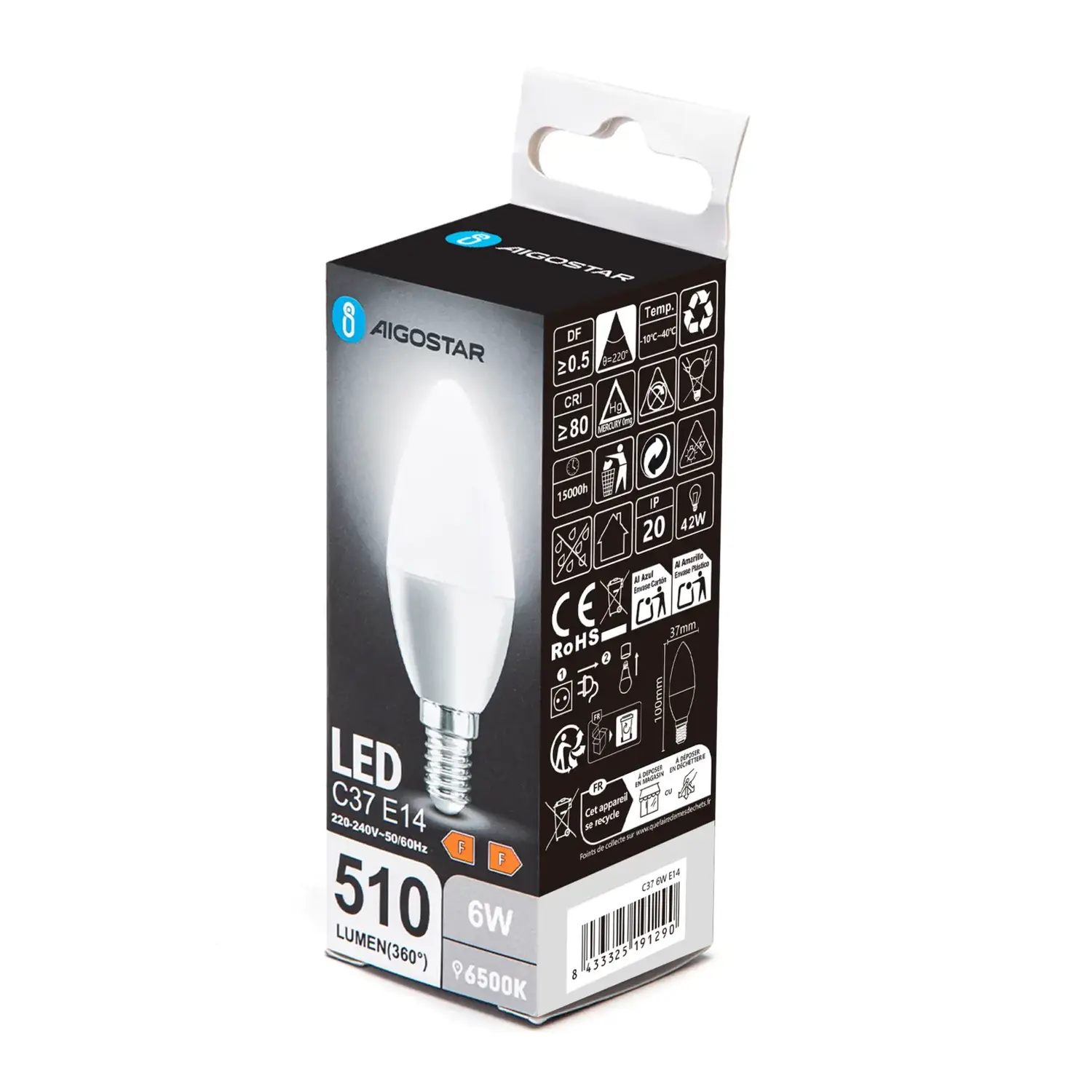 immagine lampadina led C37 e14 6 watt bianco freddo