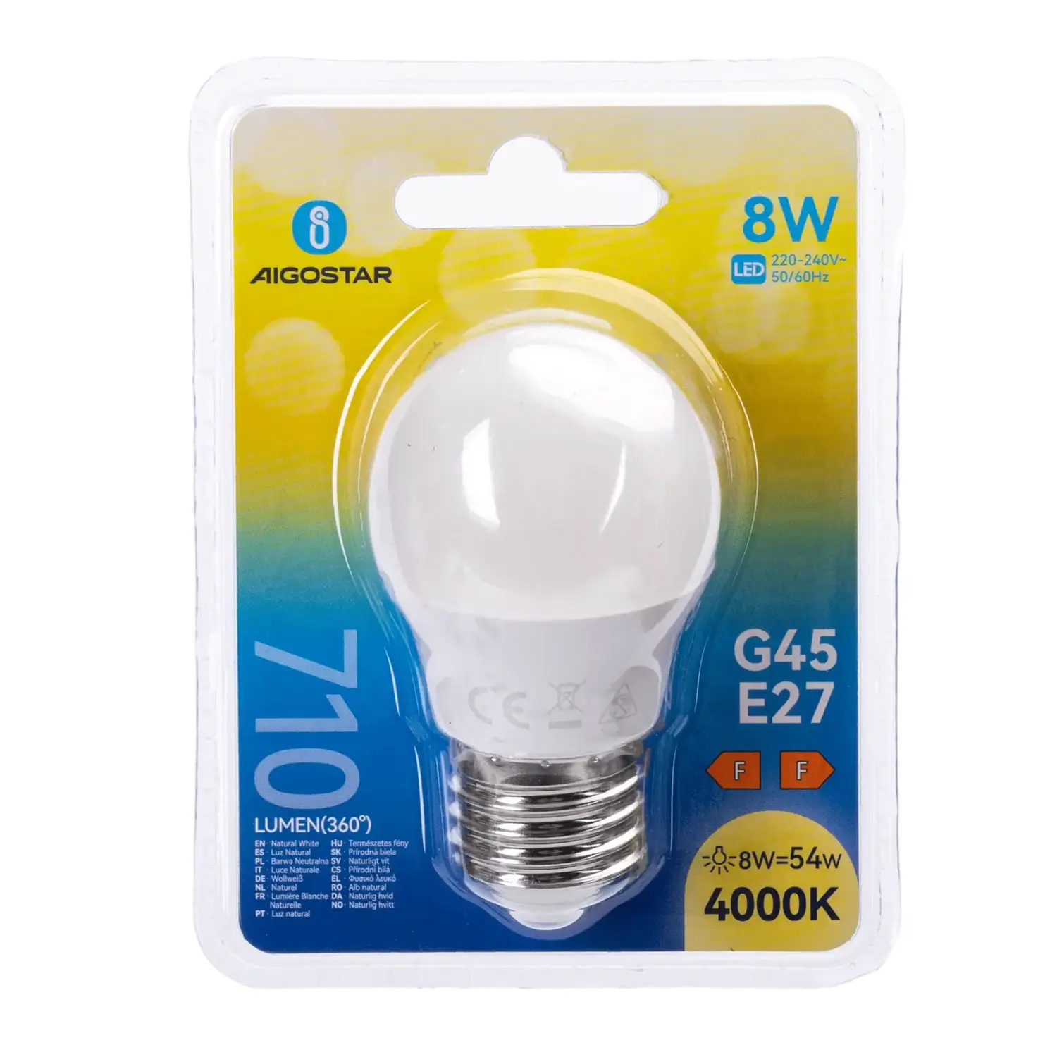 immagine lampadina led G45 e27 8 watt bianco naturale