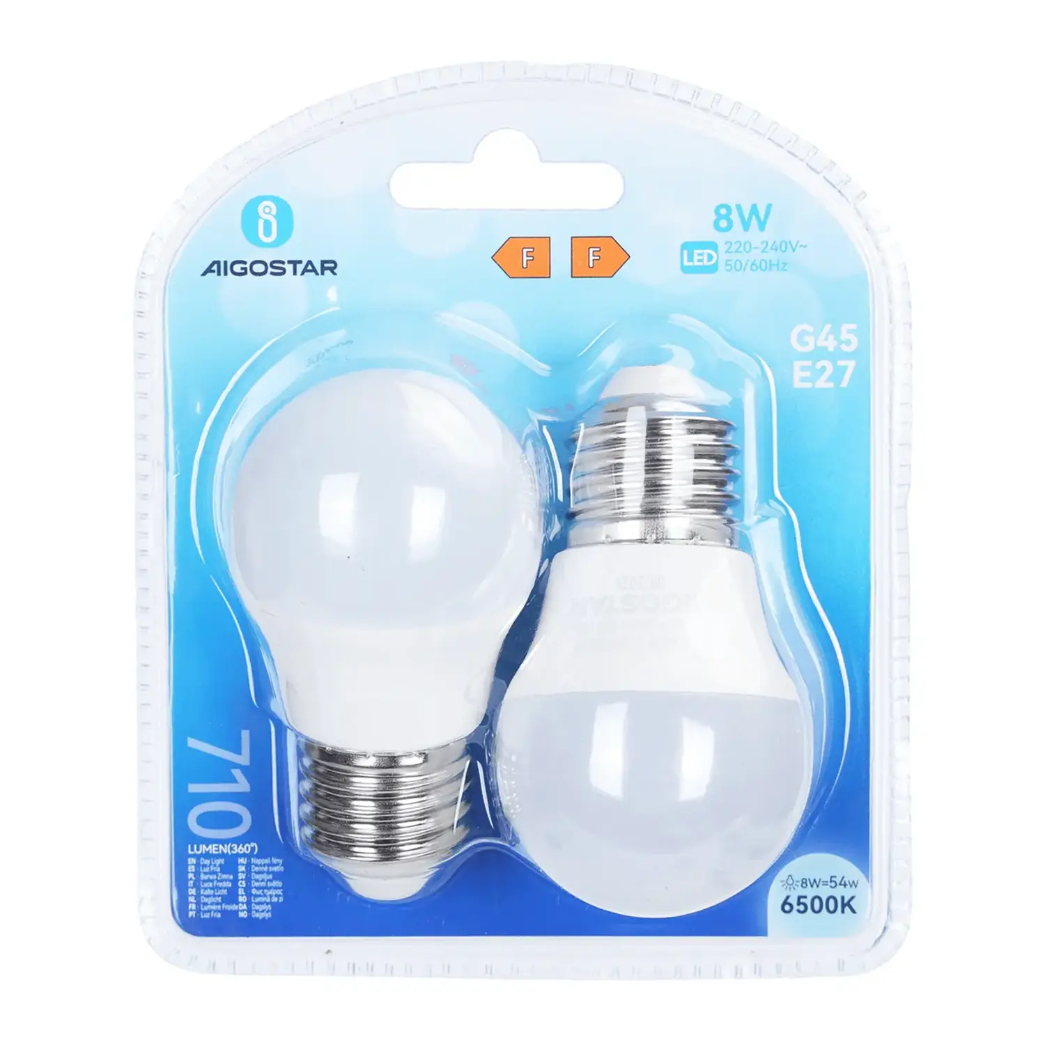 immagine lampadina led G45 e27 8 watt bianco freddo 2 pezzi