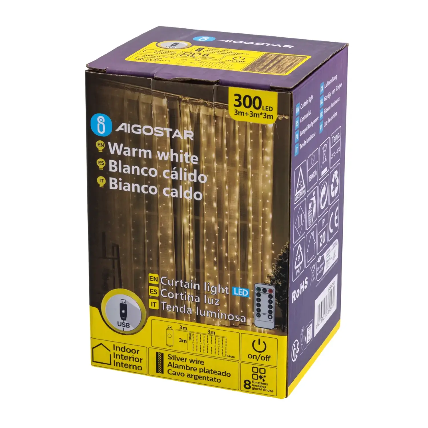 immagine Luce a filo con tende natalizia L3*W3m-Luce calda-300LED-IP20