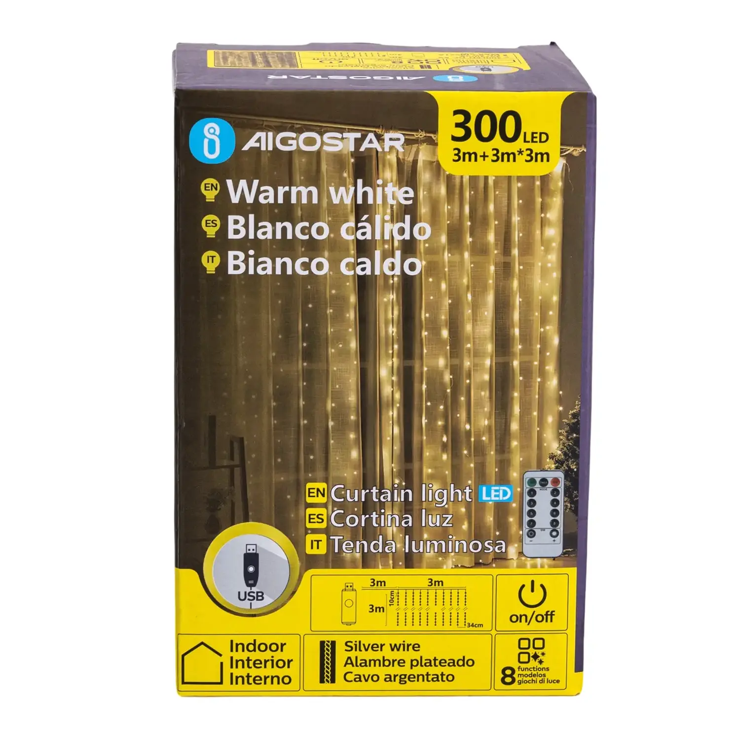 immagine Luce a filo con tende natalizia L3*W3m-Luce calda-300LED-IP20