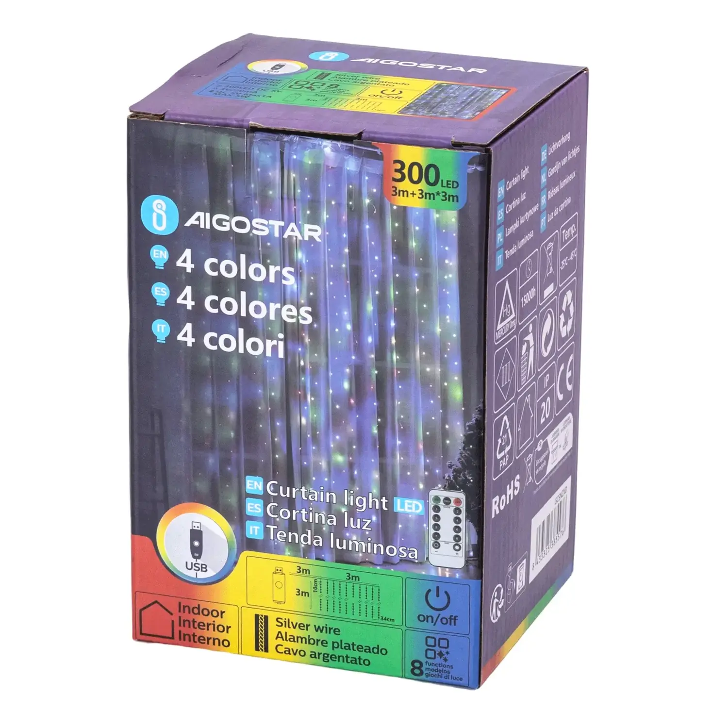 immagine Luce a filo con tende-L3*W3m-Luce rossa&Luce verde&Luce blu&Luce calda-300LED-IP20