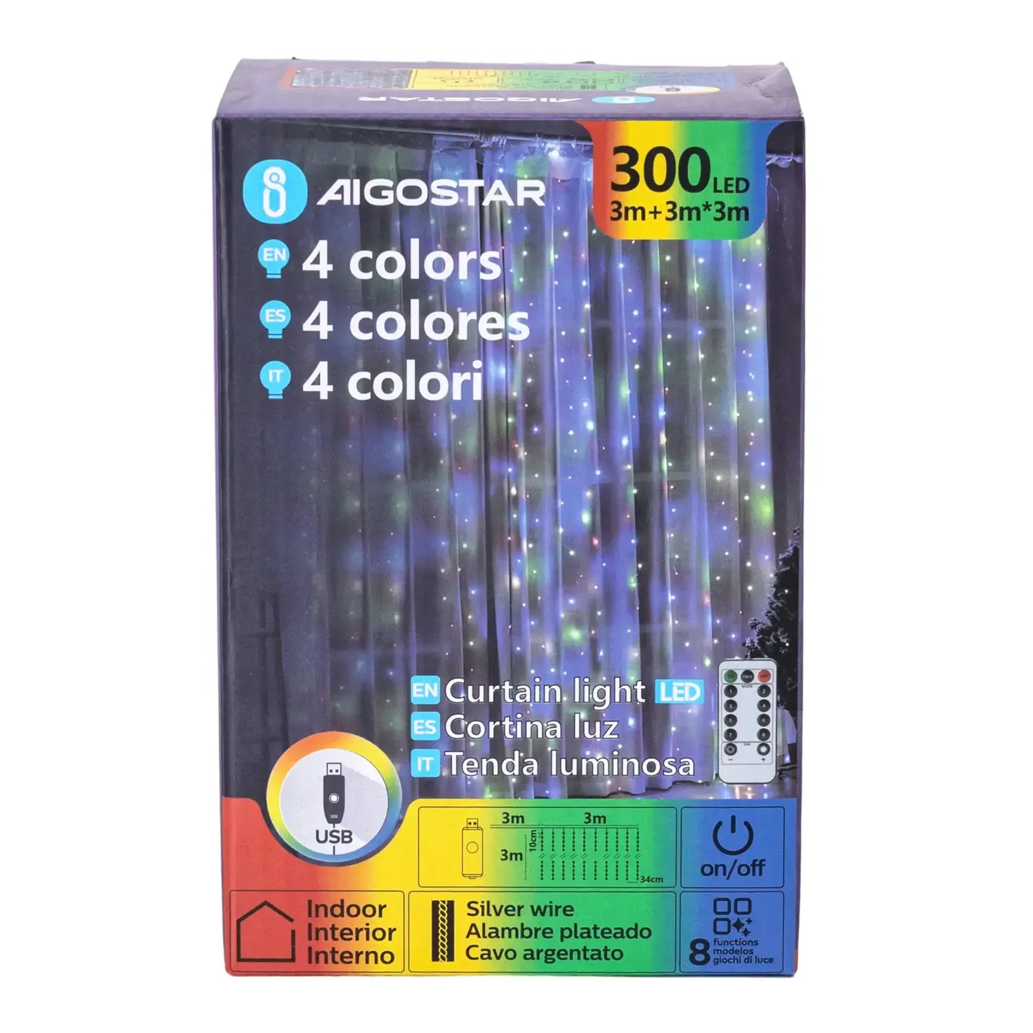 immagine Luce a filo con tende-L3*W3m-Luce rossa&Luce verde&Luce blu&Luce calda-300LED-IP20