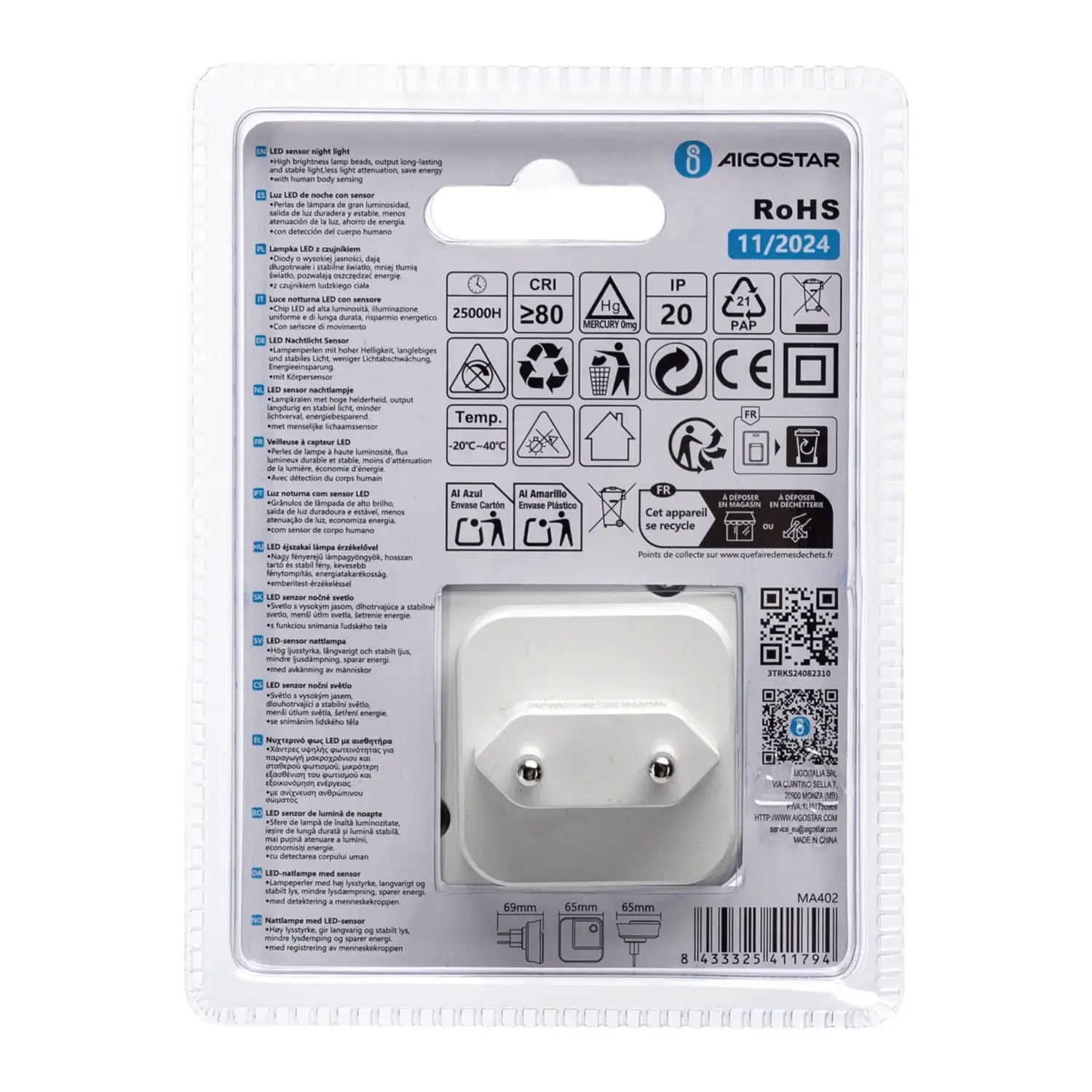 immagine Luce notturna LED-0.5W-20lm-IP20-Sensore crepuscolare bianco freddo