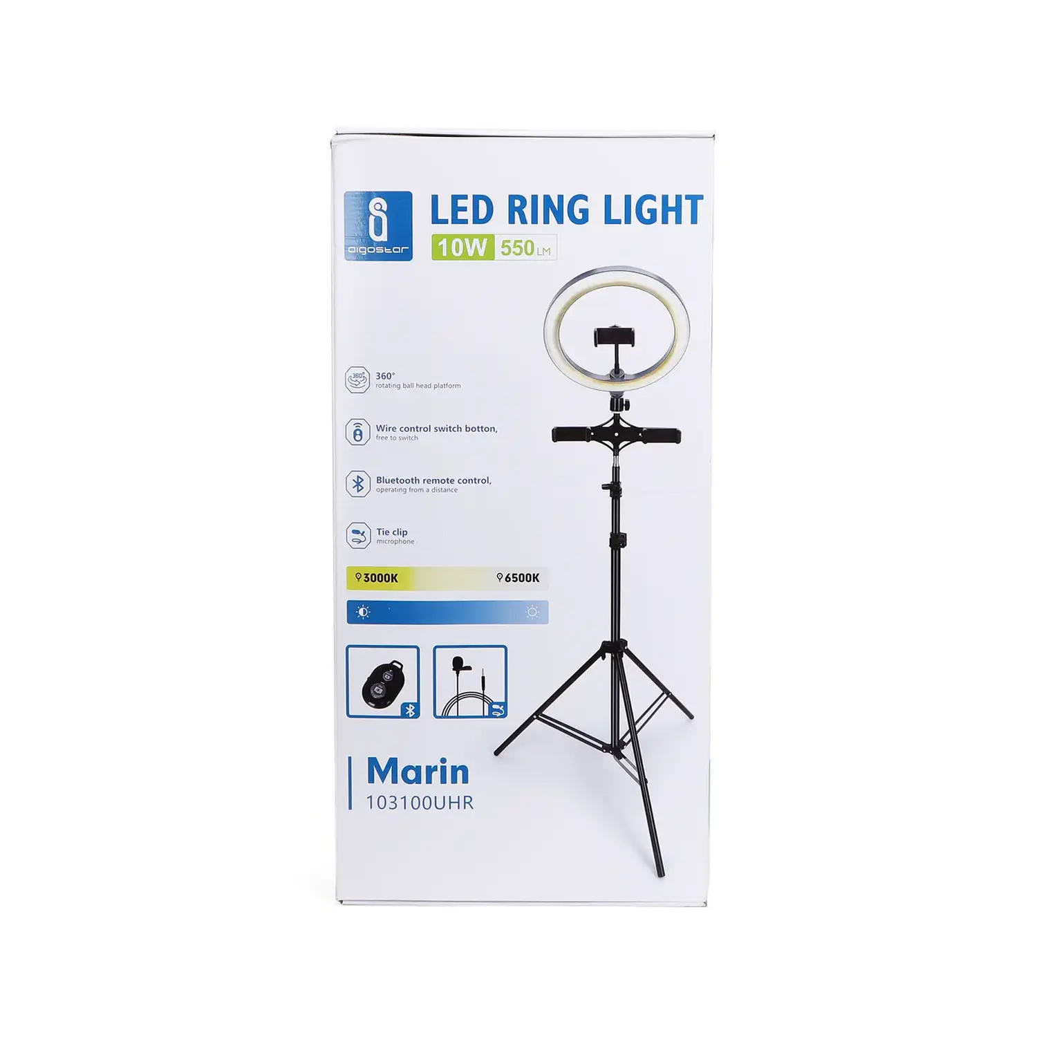 immagine luce riempimento ring fill light led 10W con cavalletto dimmer e telecomando